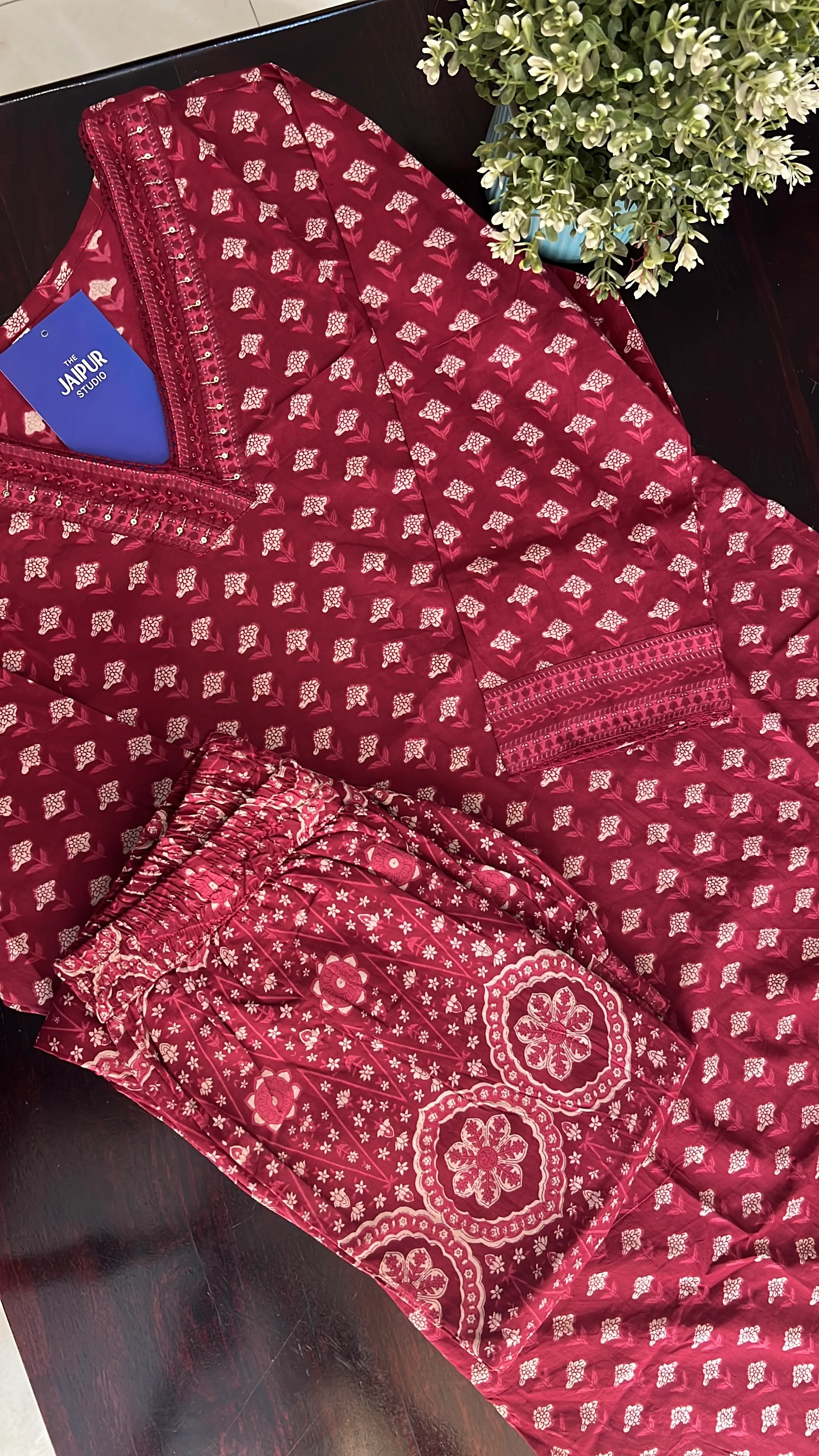 Divisha Ajrakh Cotton HandEmbroidered Pant set - Image 12