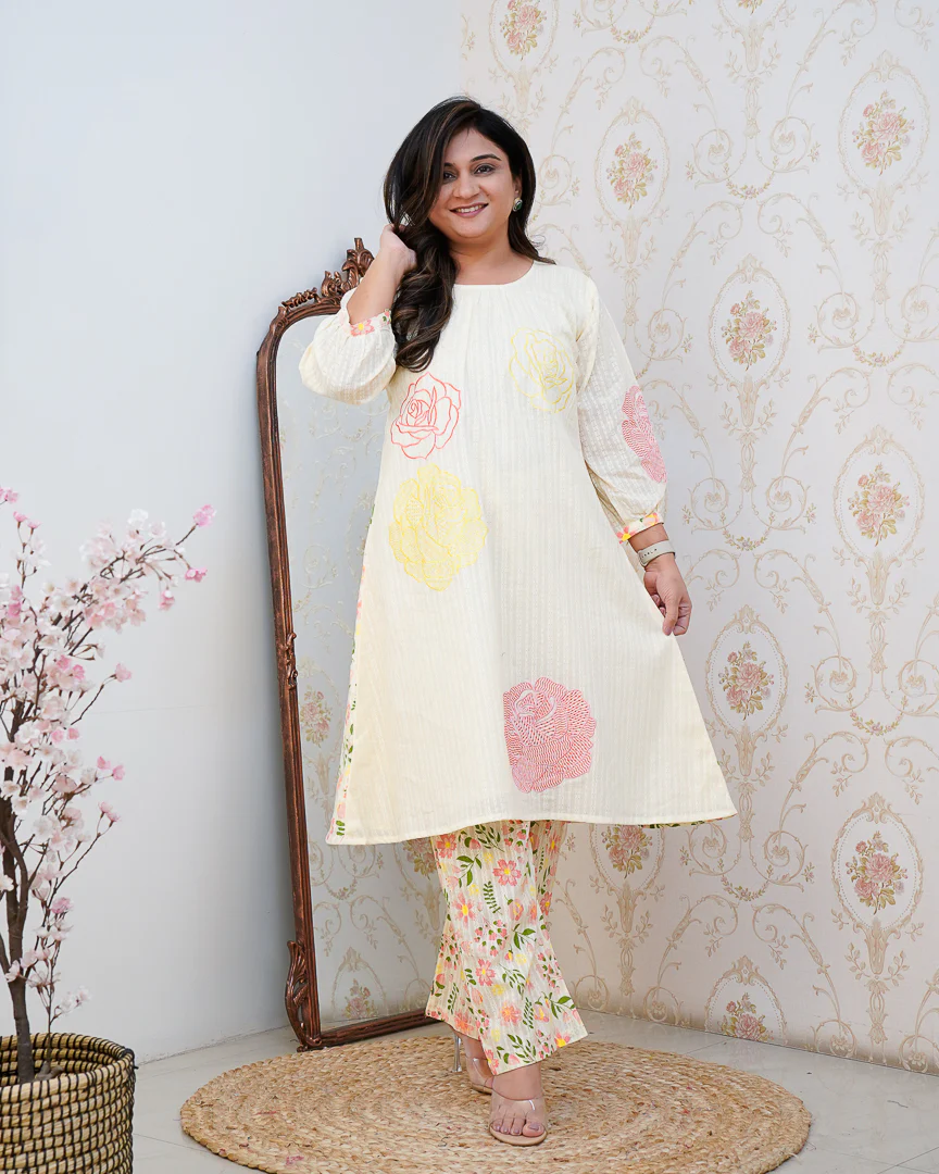 Dobby Cotton A-line Embroidered Coord set - Image 3