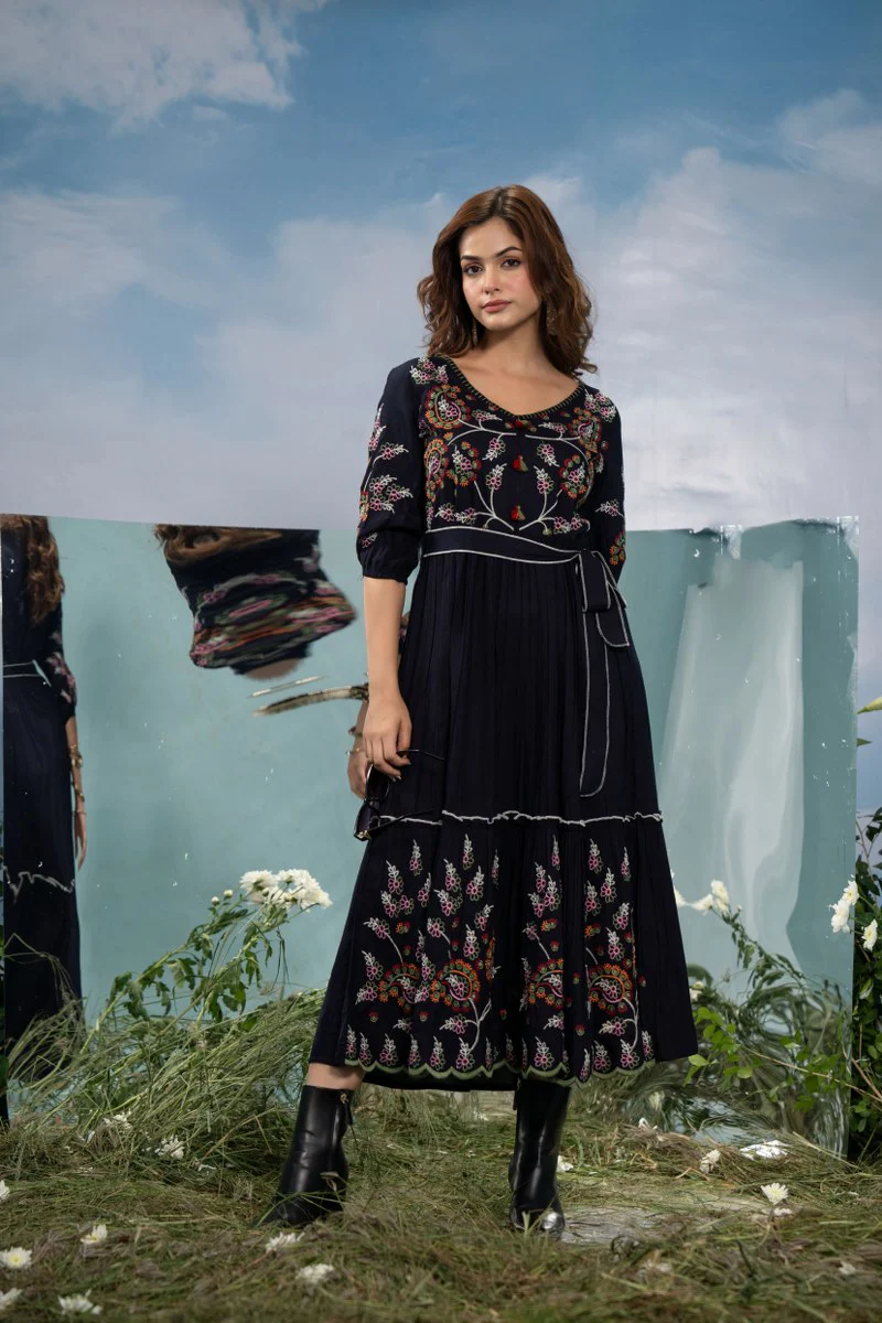 Elleza Cotton Embroidered Long Dress - Image 5