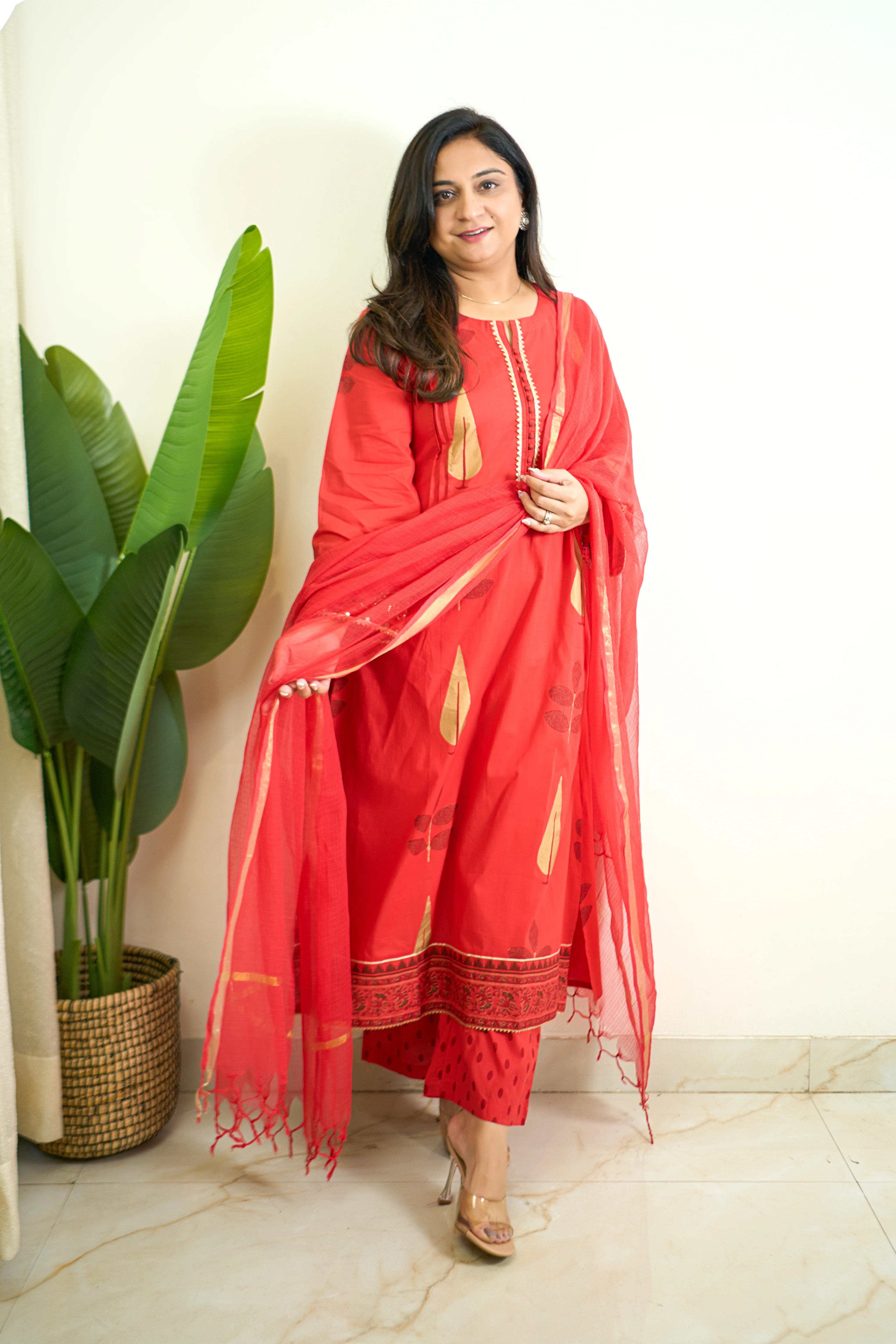 Erisha Cotton Handblock Embroidered Pant Set
