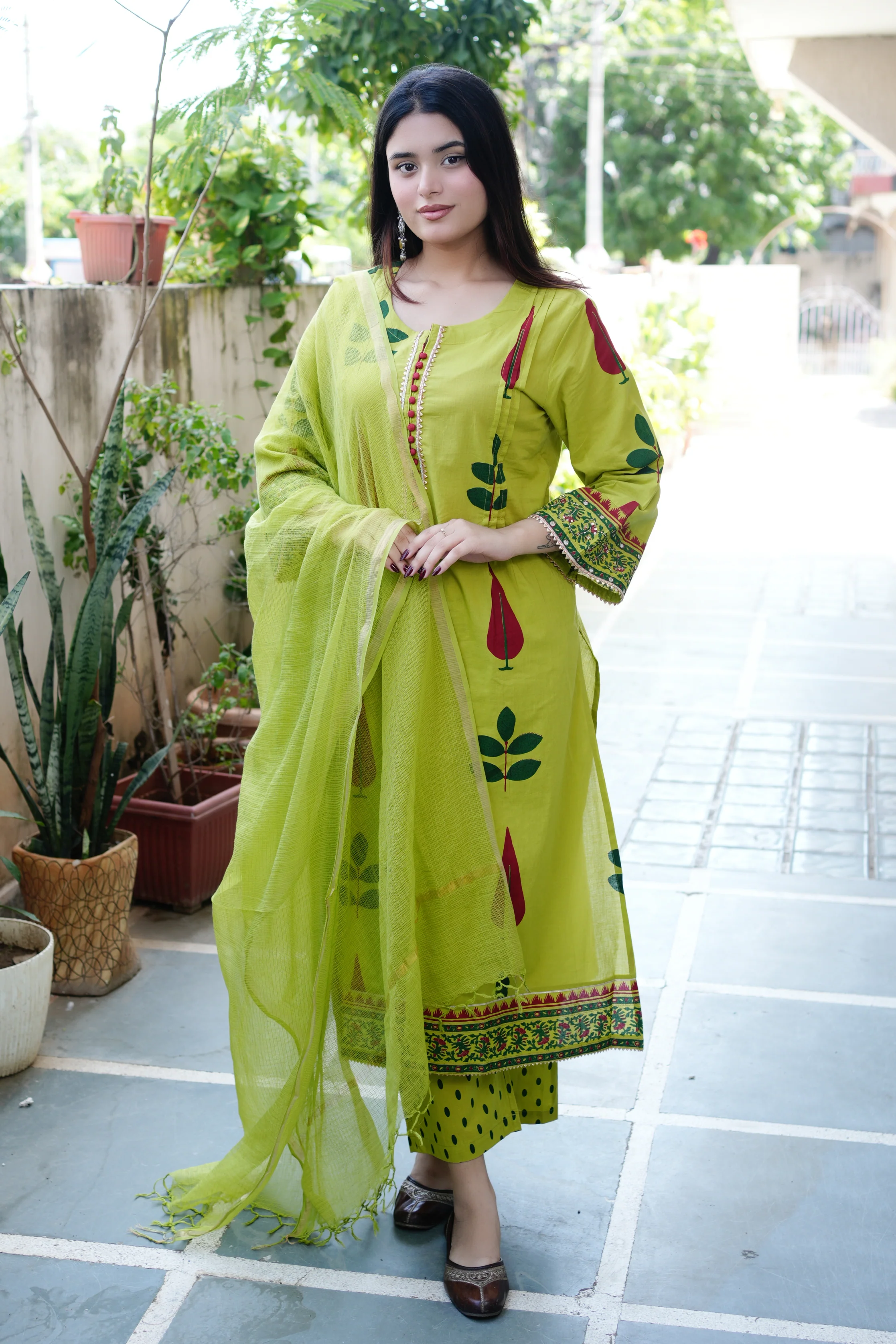 Erisha Cotton Handblock Embroidered Pant Set - Image 11