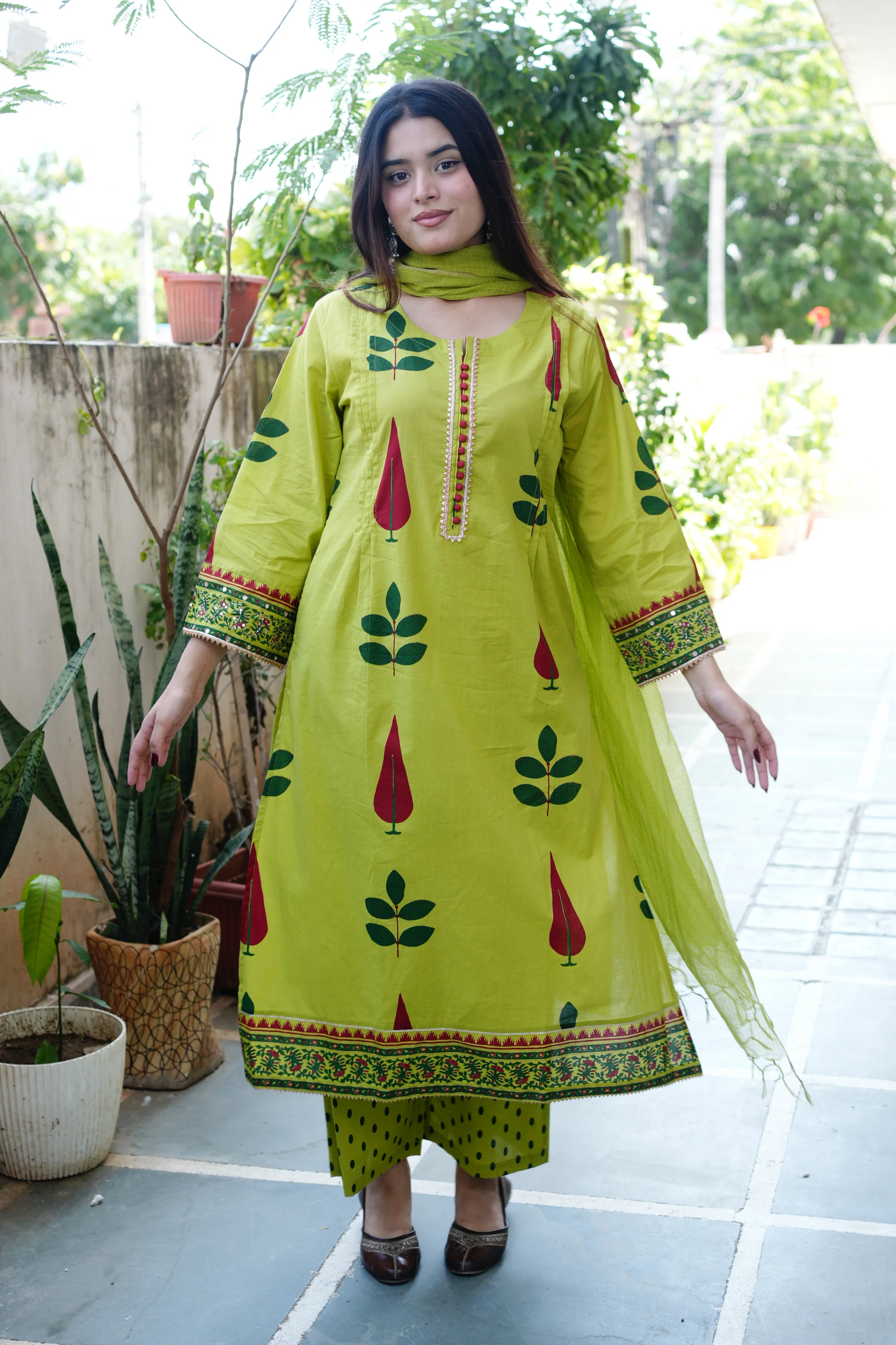 Erisha Cotton Handblock Embroidered Pant Set - Image 12