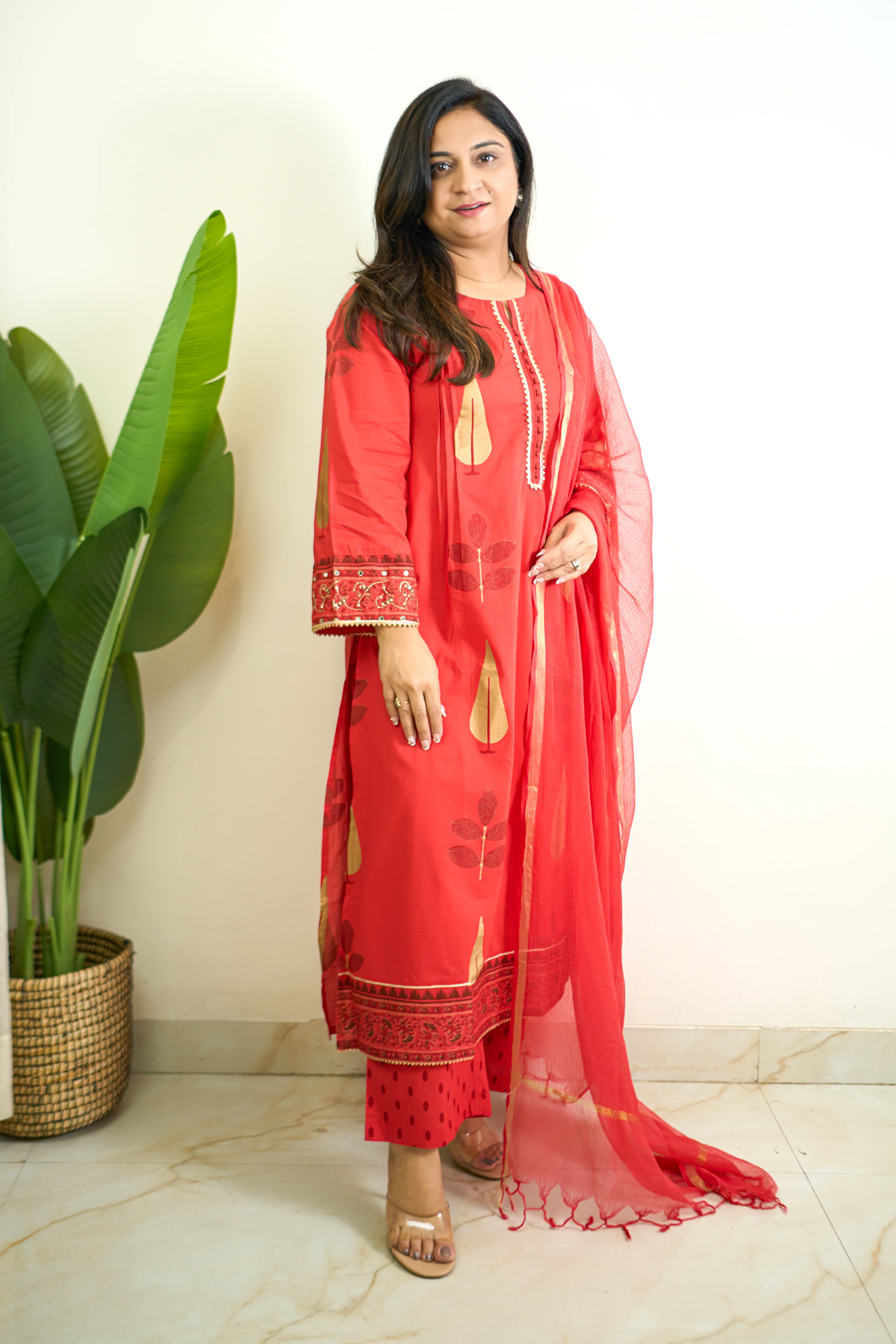 Erisha Cotton Handblock Embroidered Pant Set - Image 3