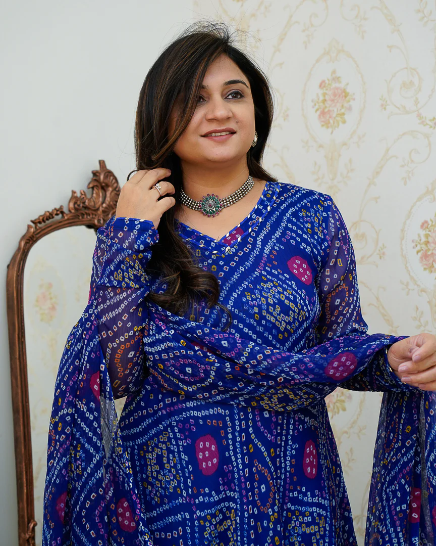 Falguni Bandhani Chiffon Anarkali Set - Image 13