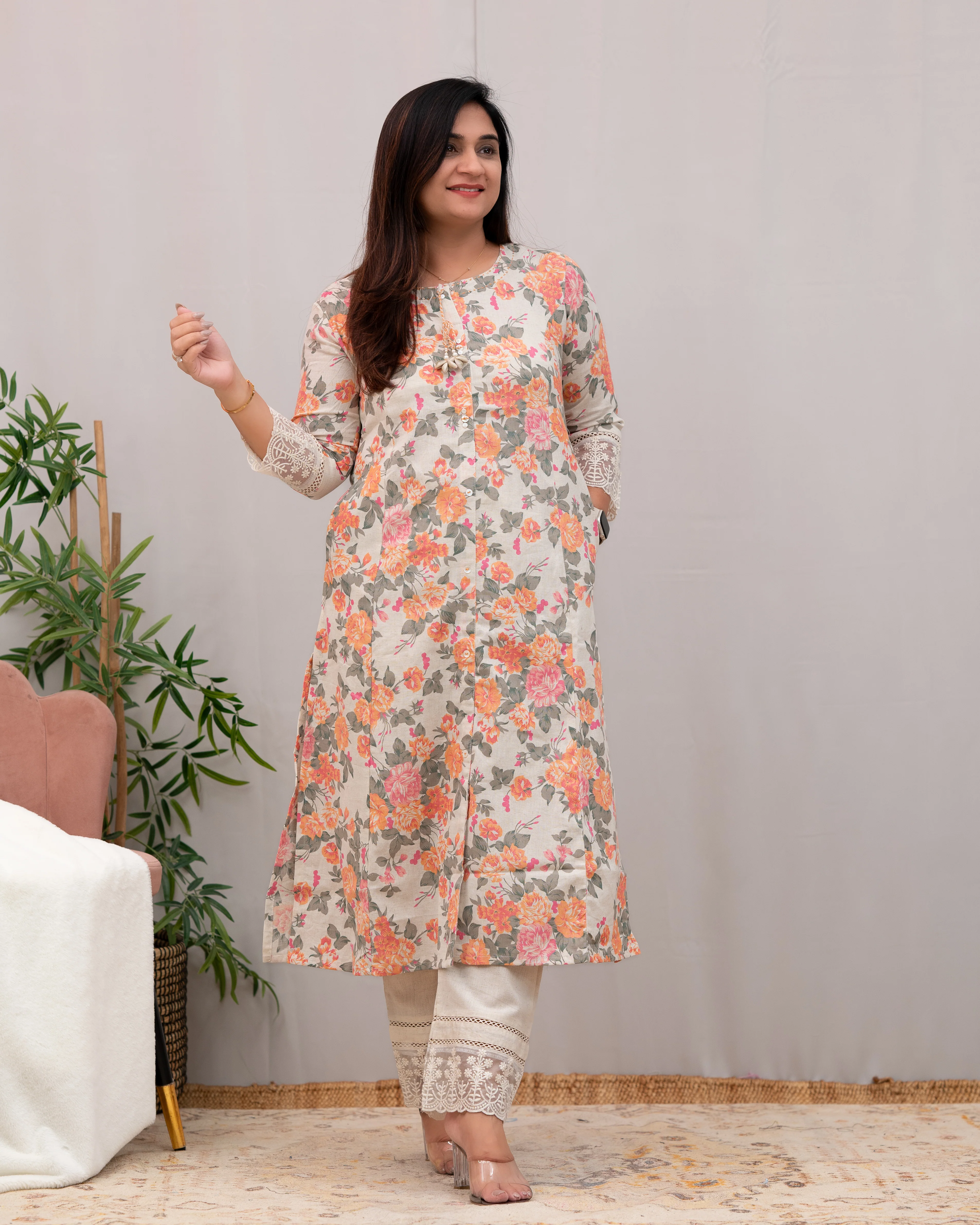 Fiza Floral Cotton A-line Pant Set - Image 2