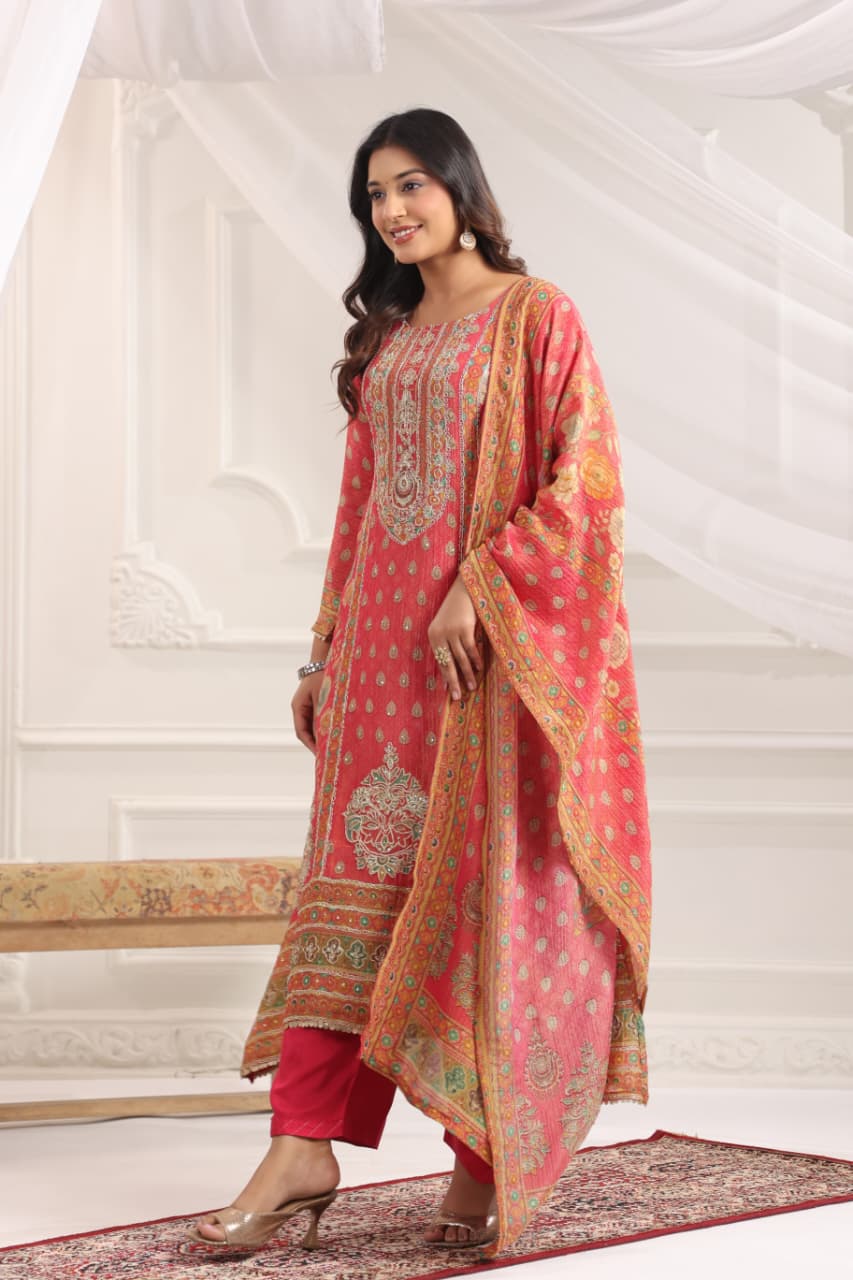Haiza Asymmetric Shimmer Tissue Embroidered Pant Set - Image 3