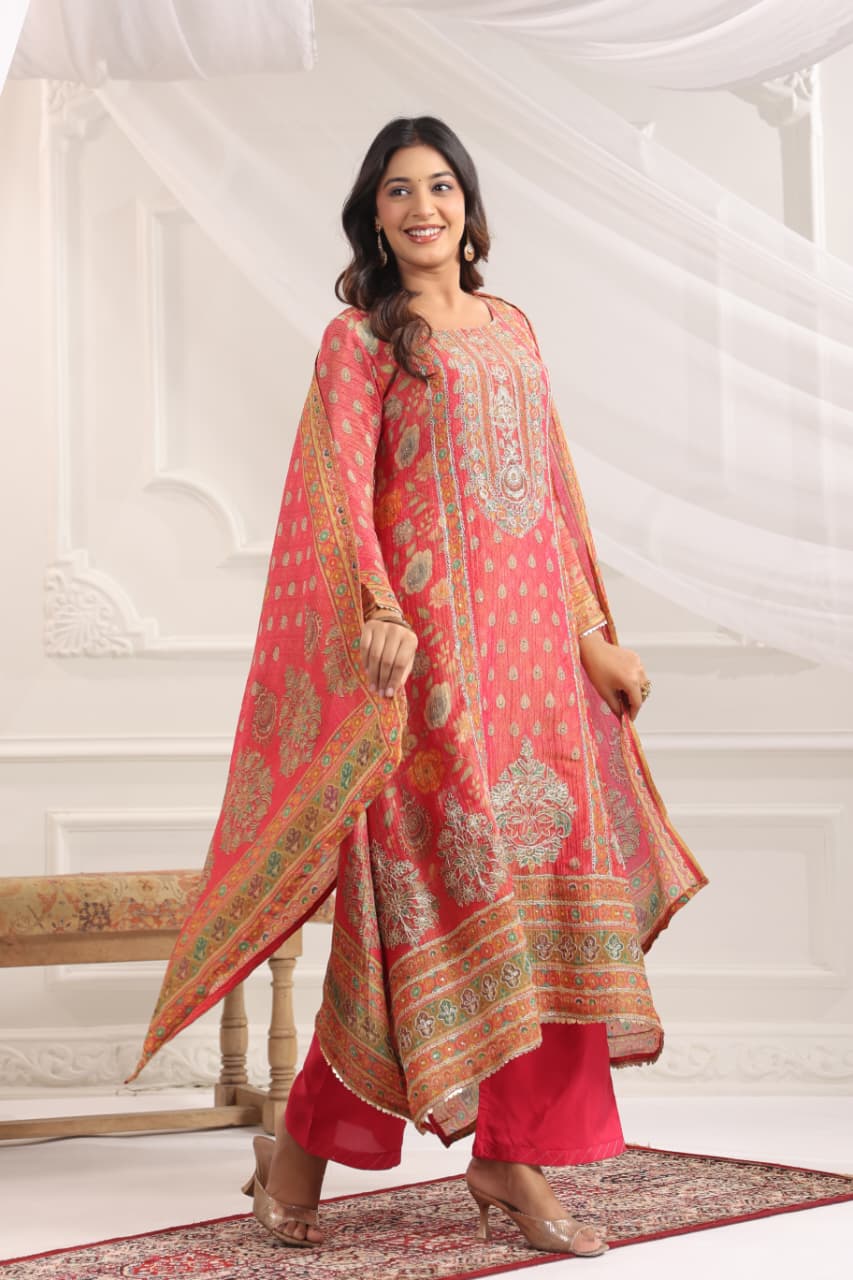 Haiza Asymmetric Shimmer Tissue Embroidered Pant Set - Image 4