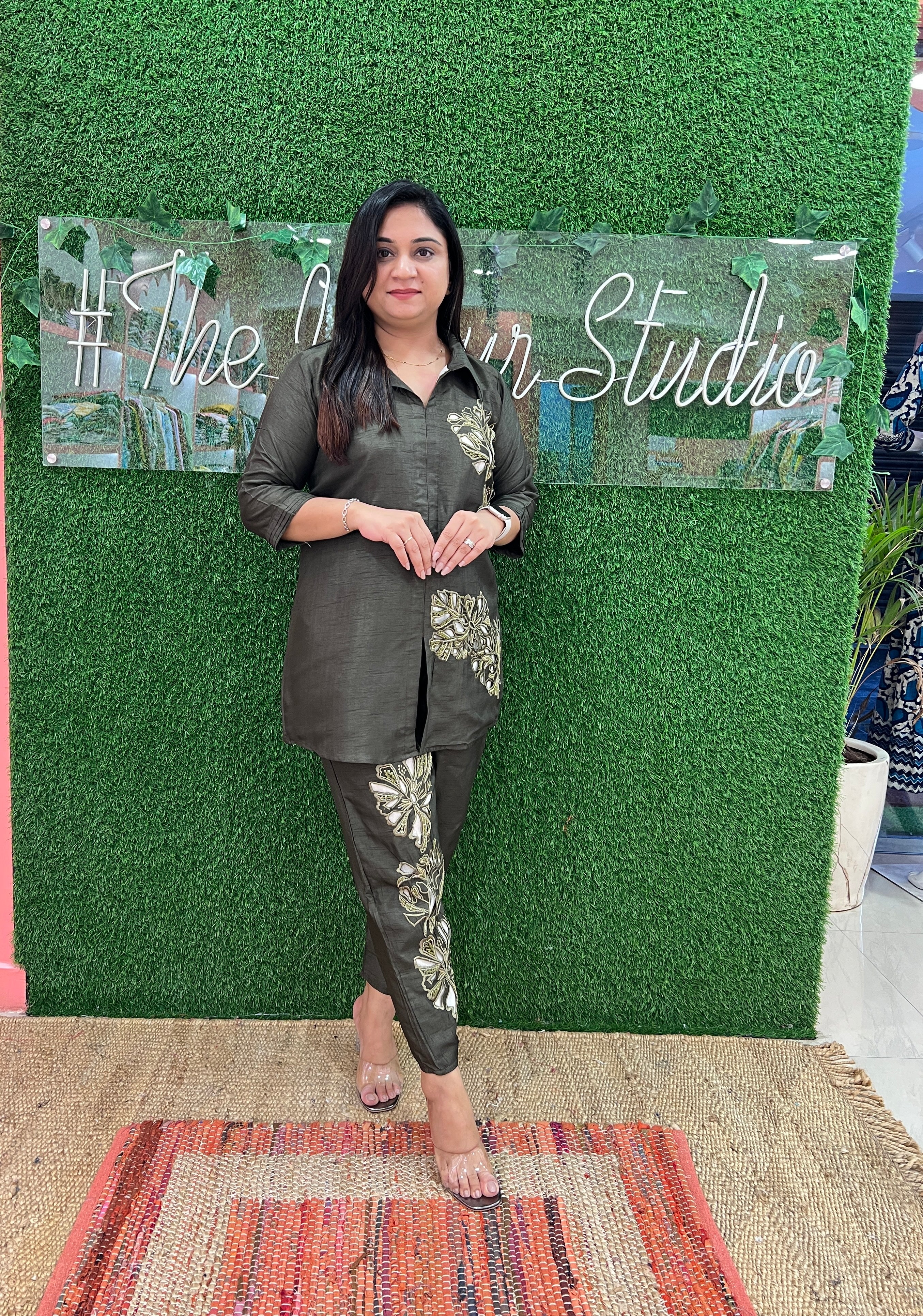 HandEmbroidered Cutwork Silk Coord Set - Image 6