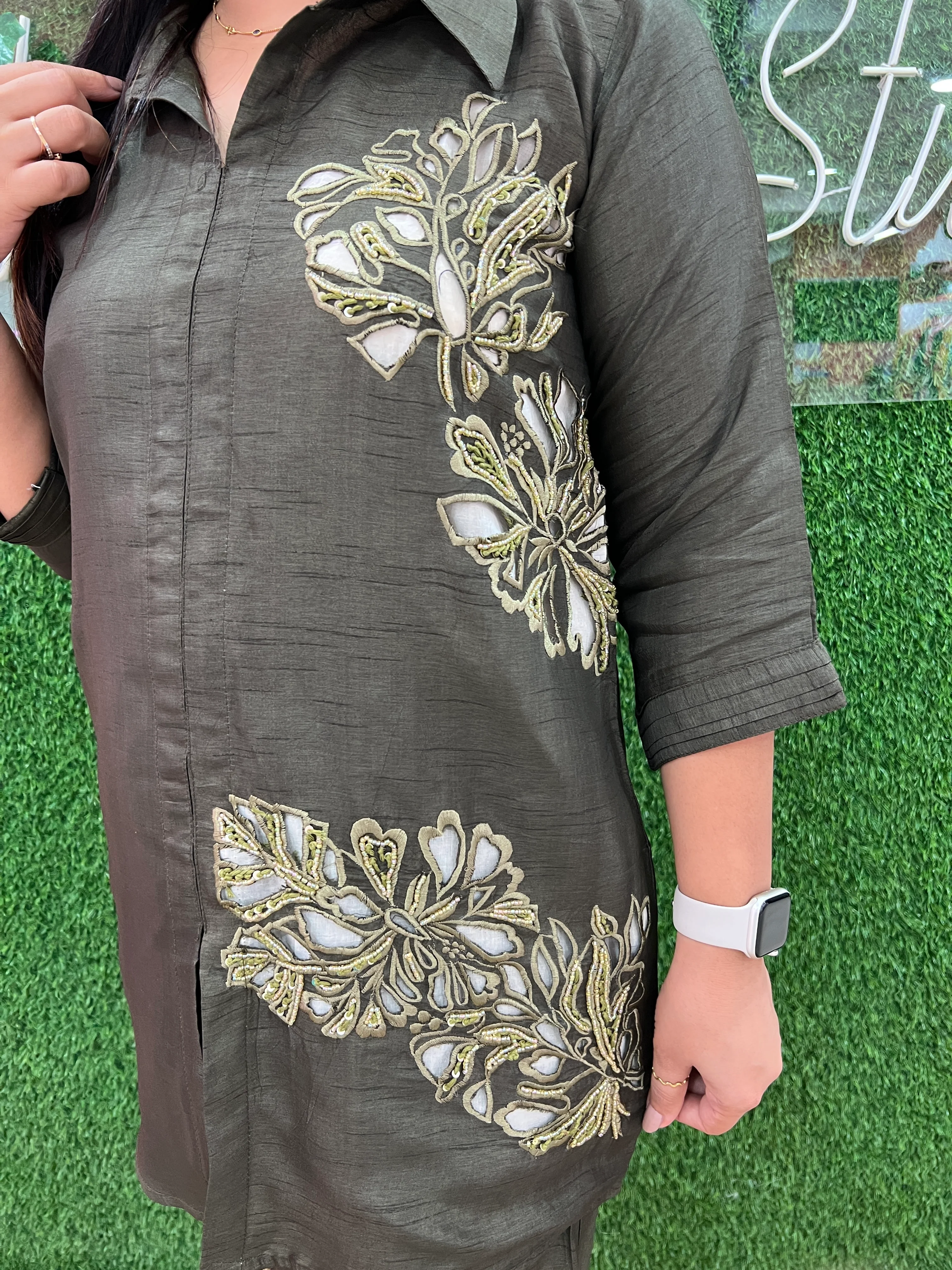 HandEmbroidered Cutwork Silk Coord Set - Image 8