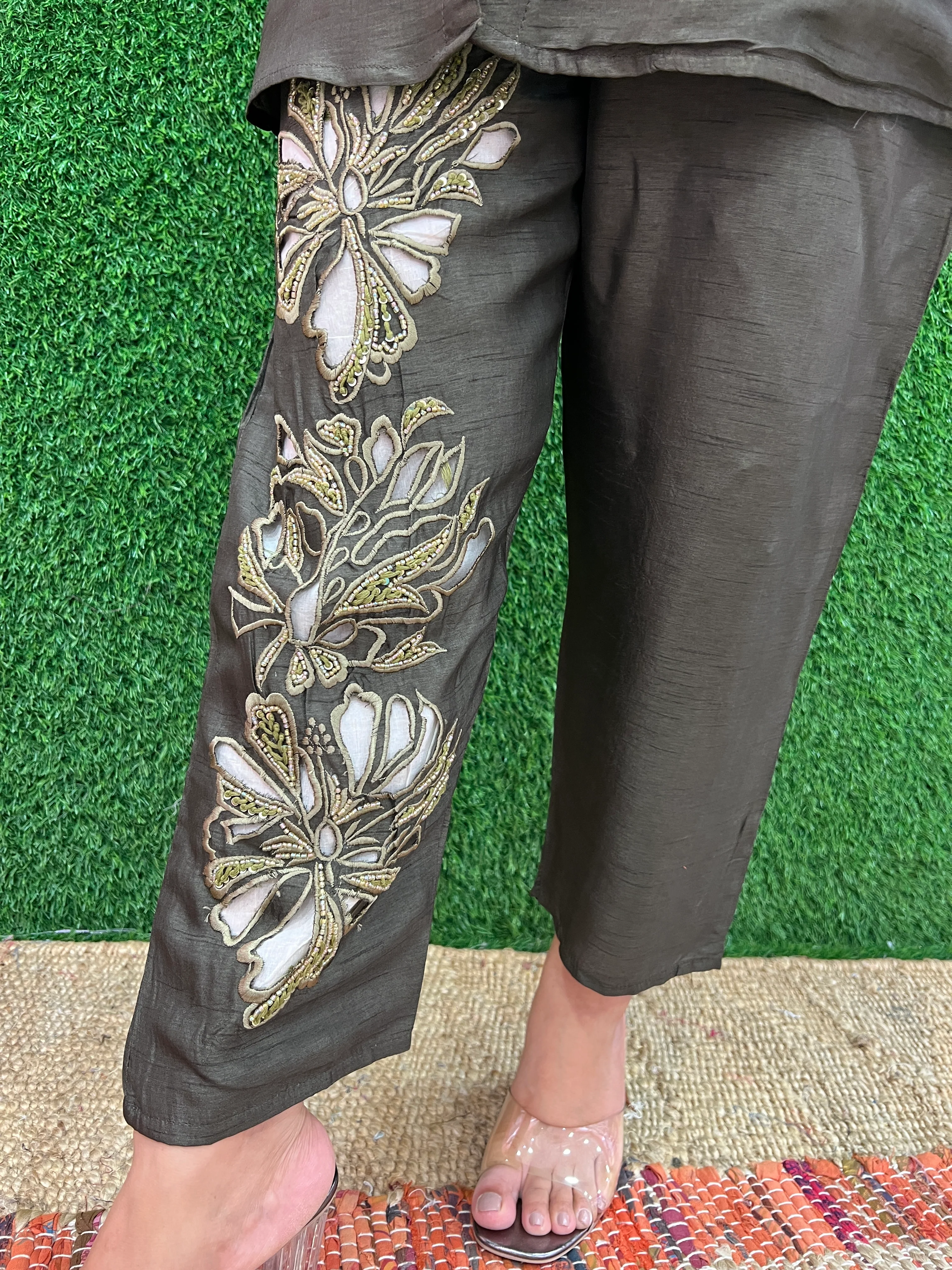 HandEmbroidered Cutwork Silk Coord Set - Image 9