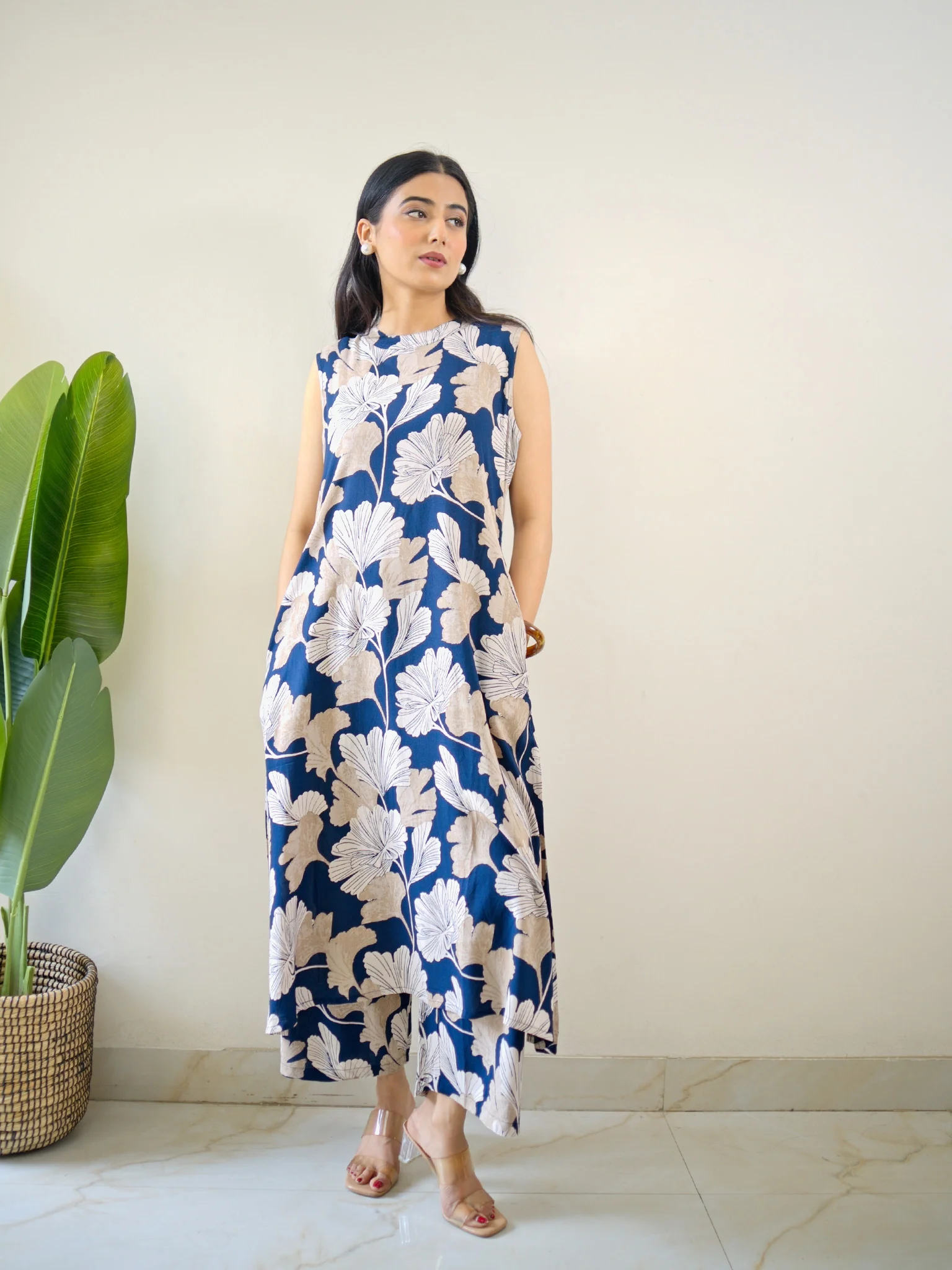 Hita Blue Floral Print A-line Coord Set - Image 5