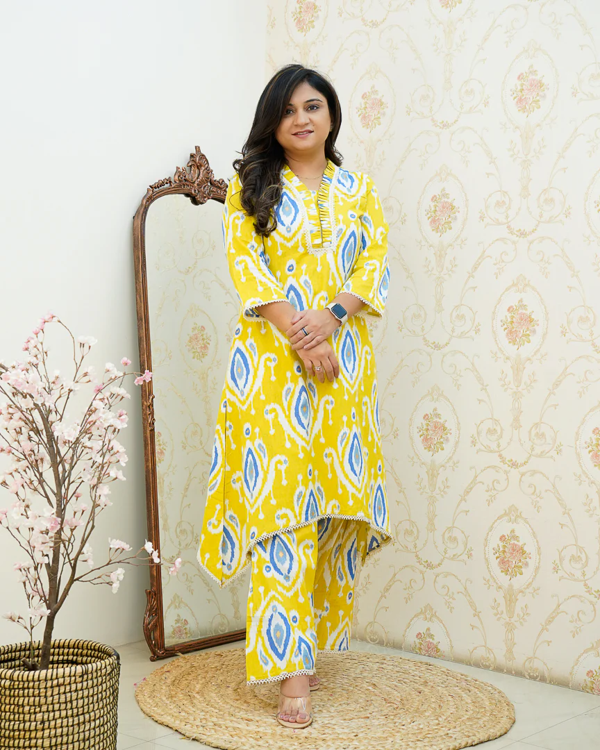 Ikkat Cotton Asymmetric A-line Casual Coord Set - Image 15