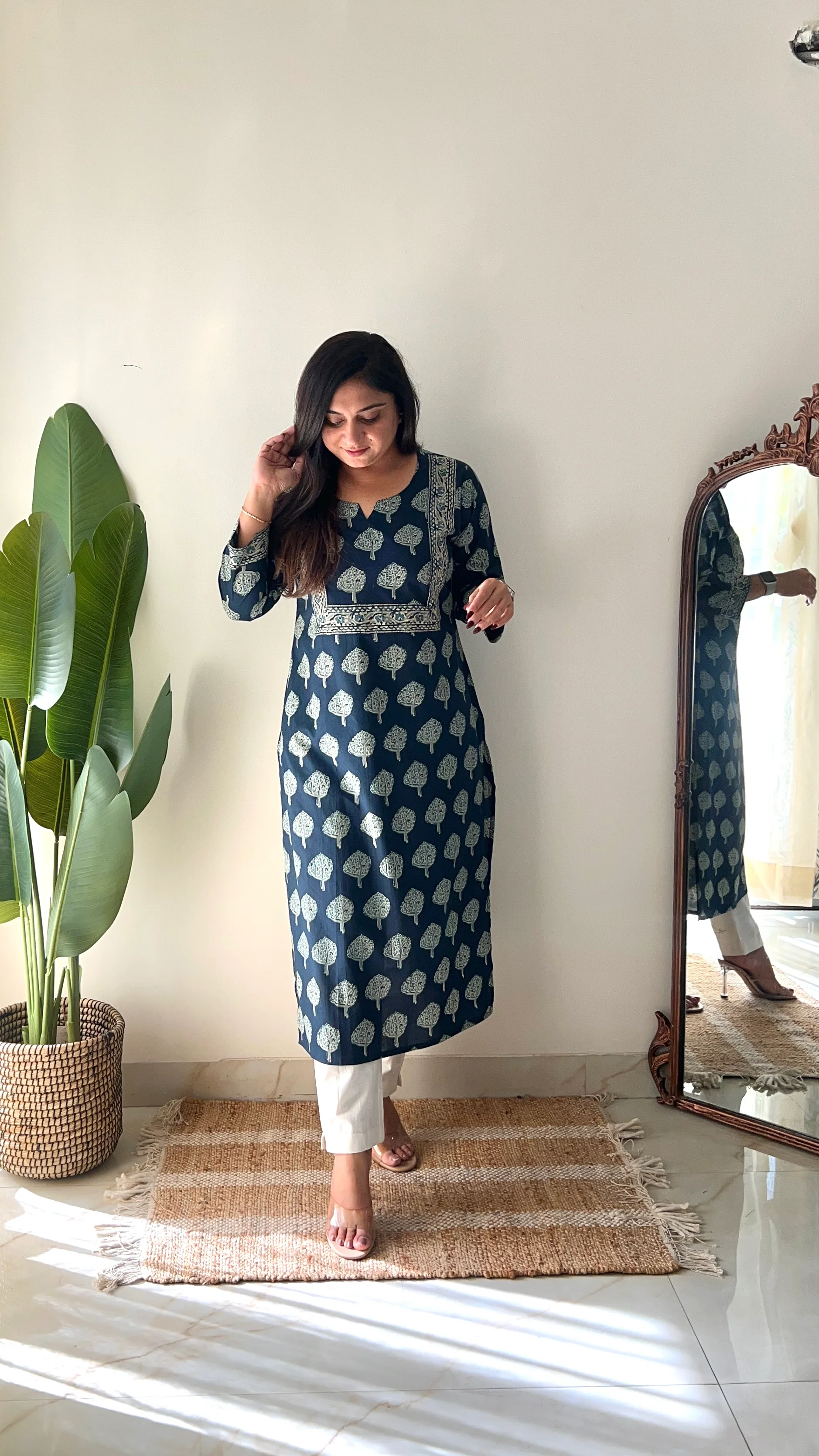 Indigo Blue Casual Cotton Straight Kurta - Image 5