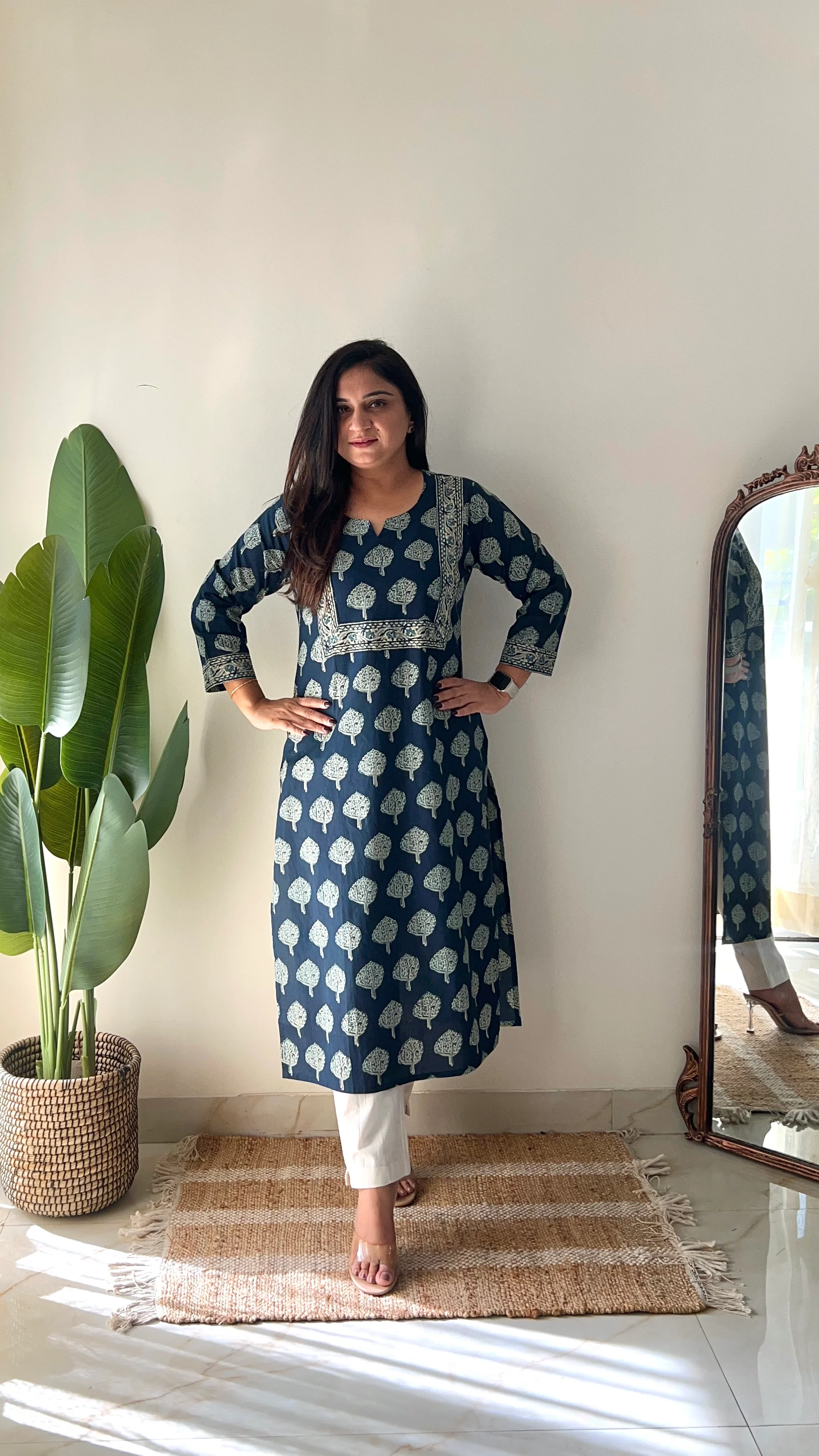 Indigo Blue Casual Cotton Straight Kurta - Image 6