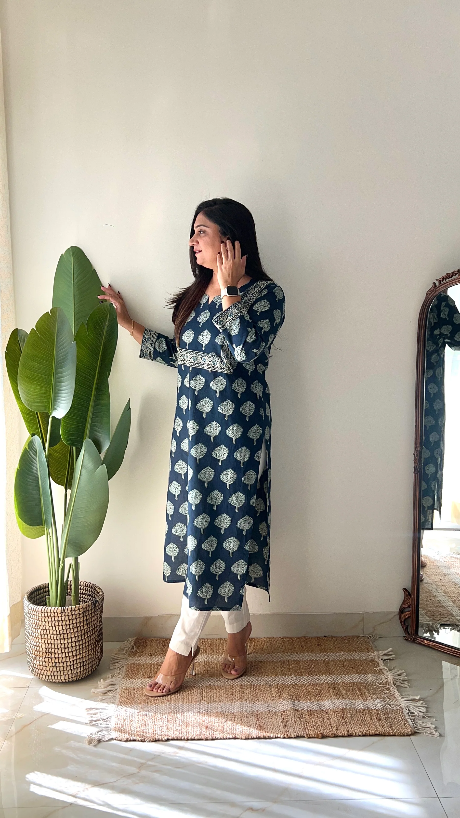 Indigo Blue Casual Cotton Straight Kurta - Image 8