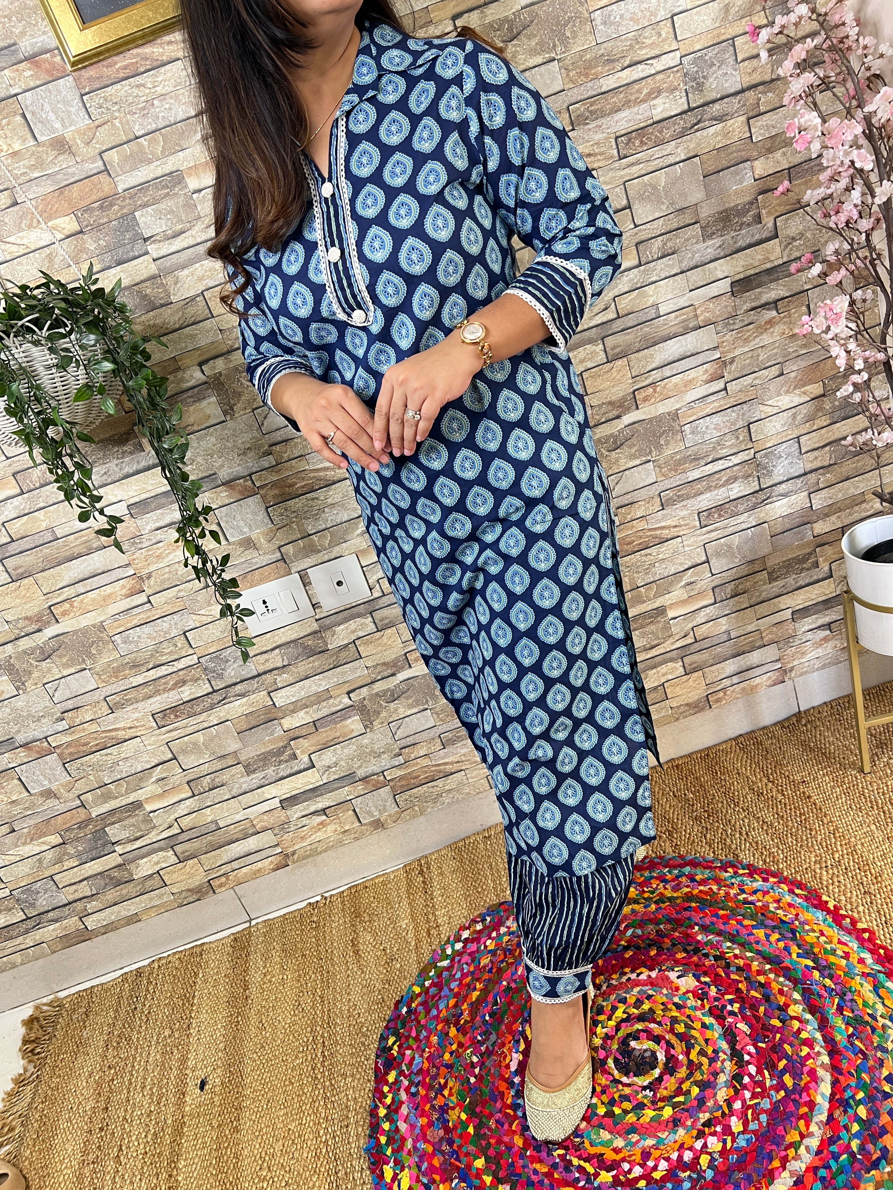 Indigo Cotton Afgani Set With Pockets - Image 6
