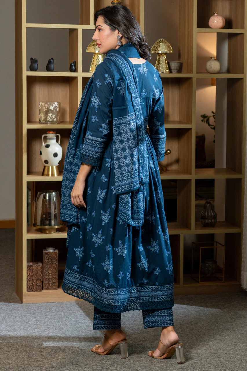 Indigo Cotton Embroidered Alia Pant Set - Image 4