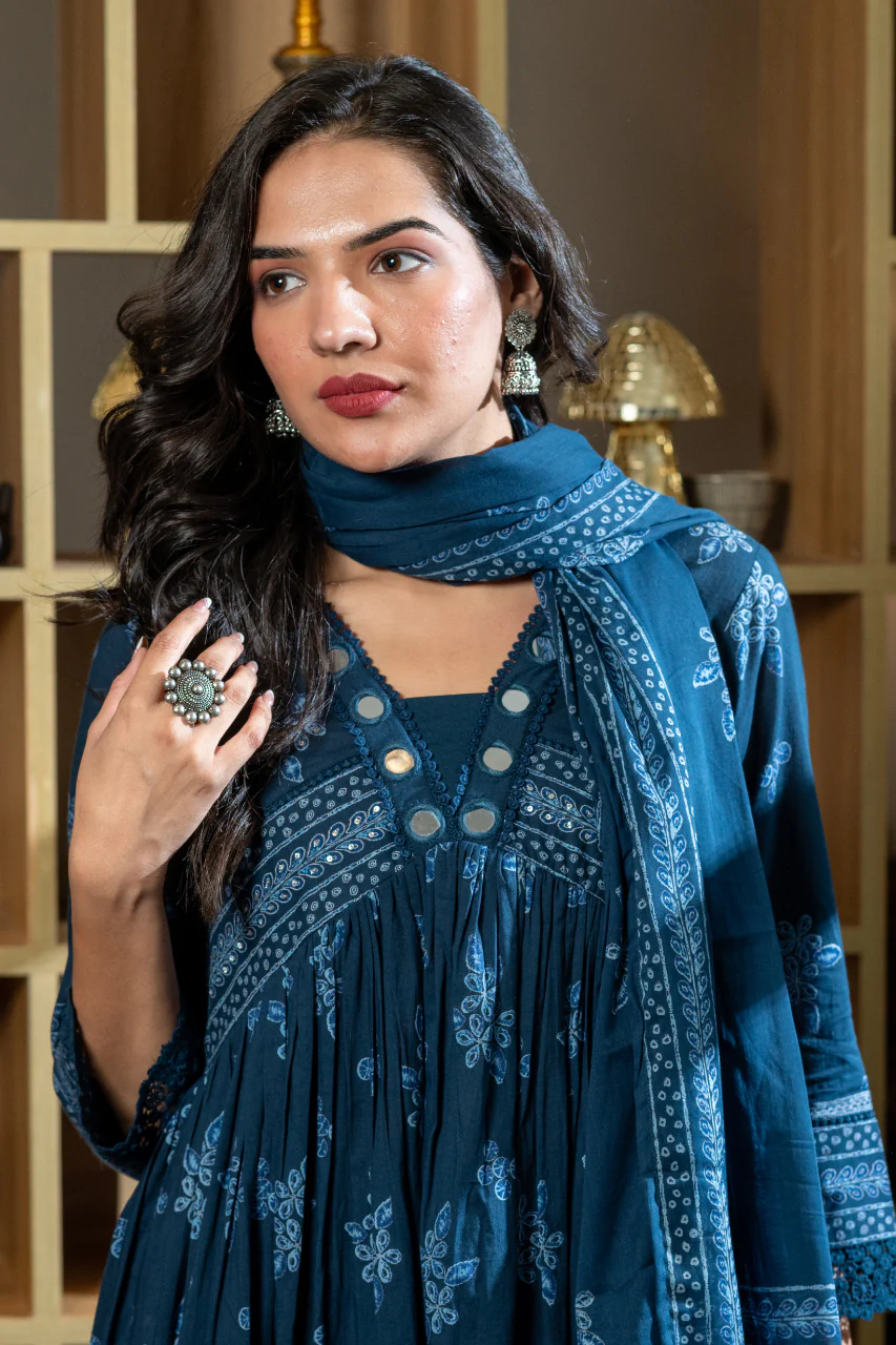 Indigo Cotton Embroidered Alia Pant Set - Image 5