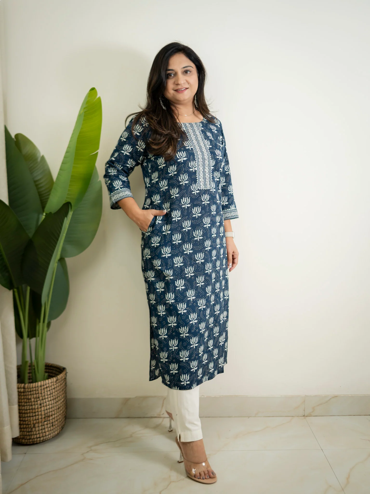 Indigo Lotus Cotton Casual Straight Kurta - Image 5