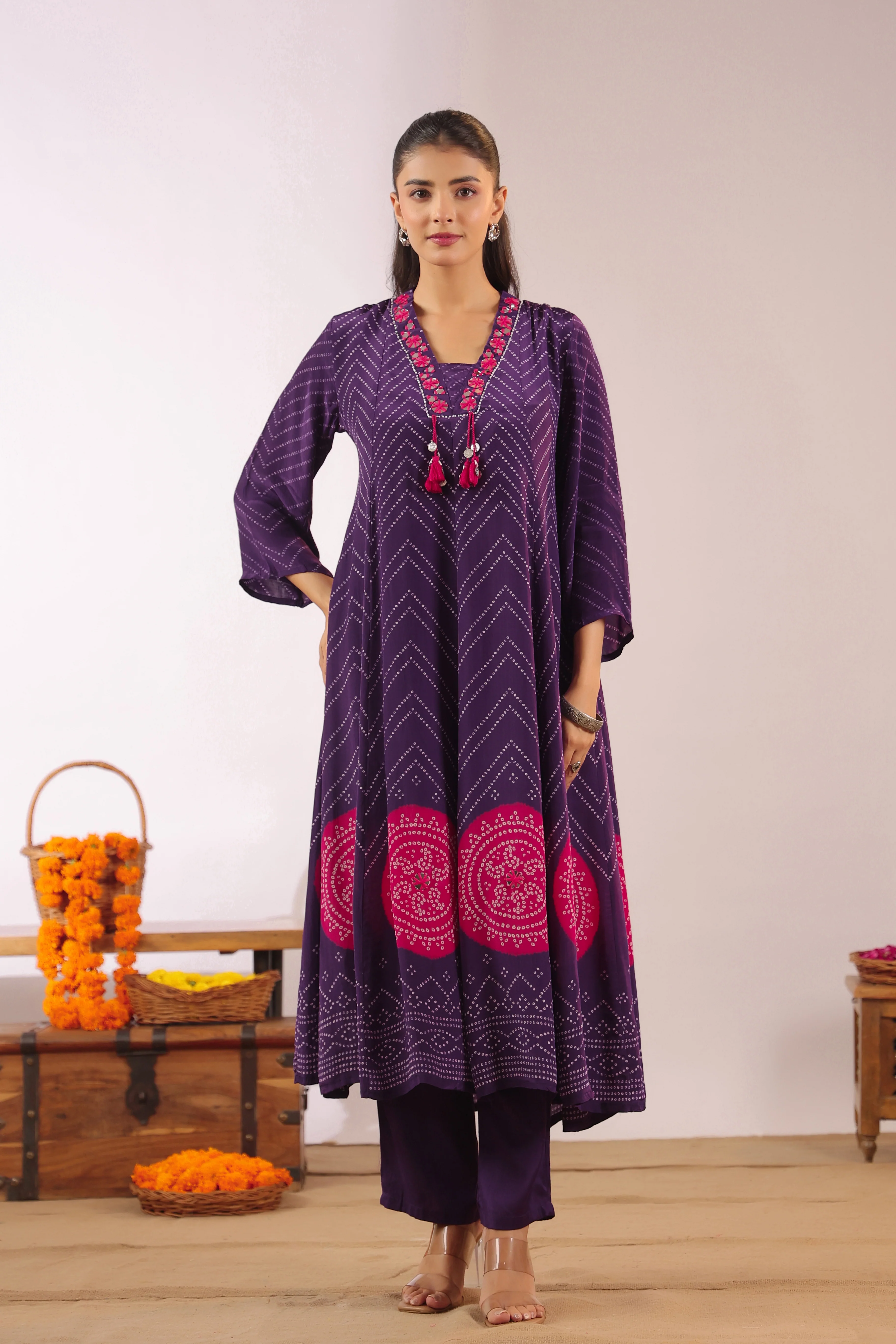 Jiva Crepe Bandhani HandEmbroidered Pant Set - Image 3