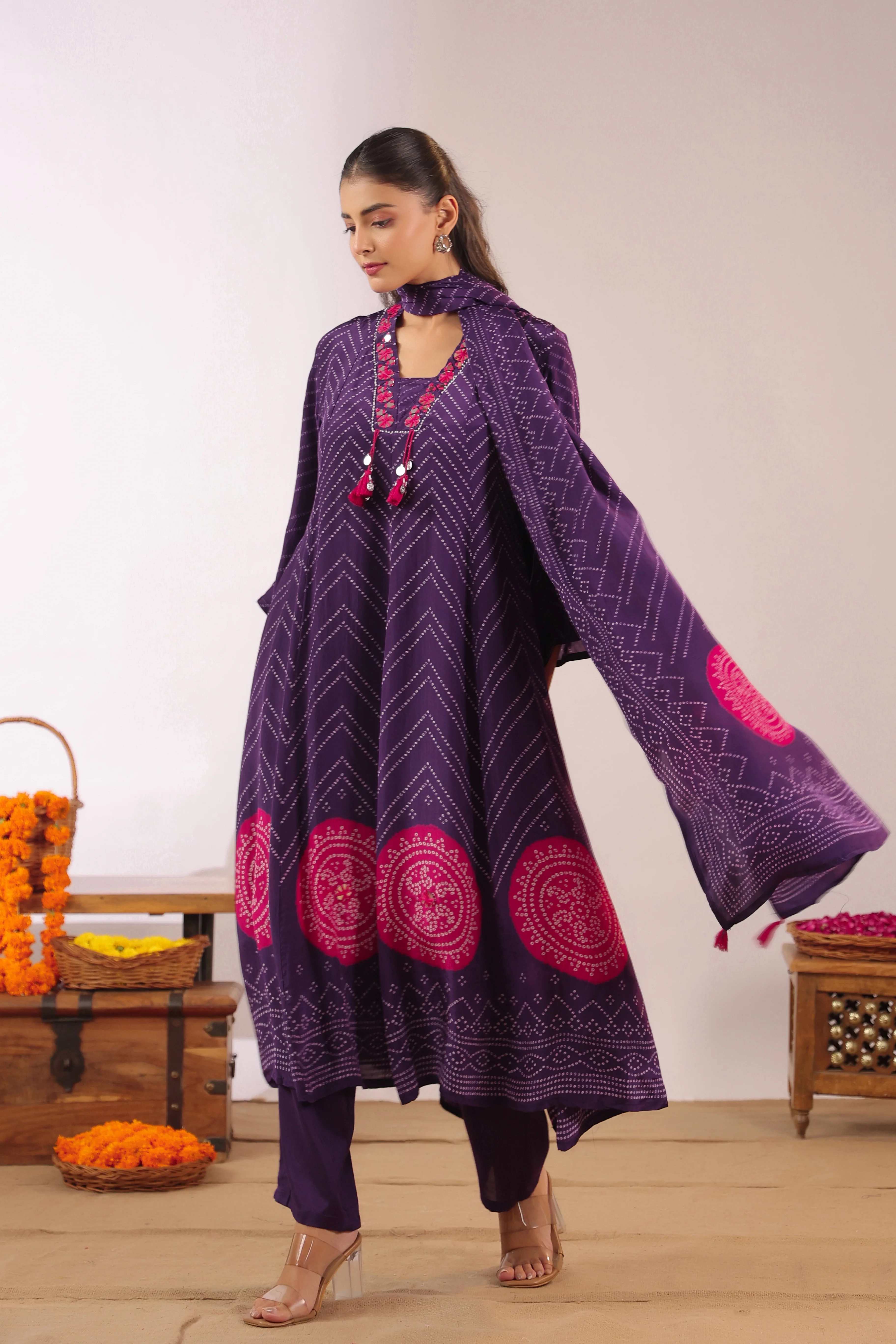 Jiva Crepe Bandhani HandEmbroidered Pant Set - Image 4