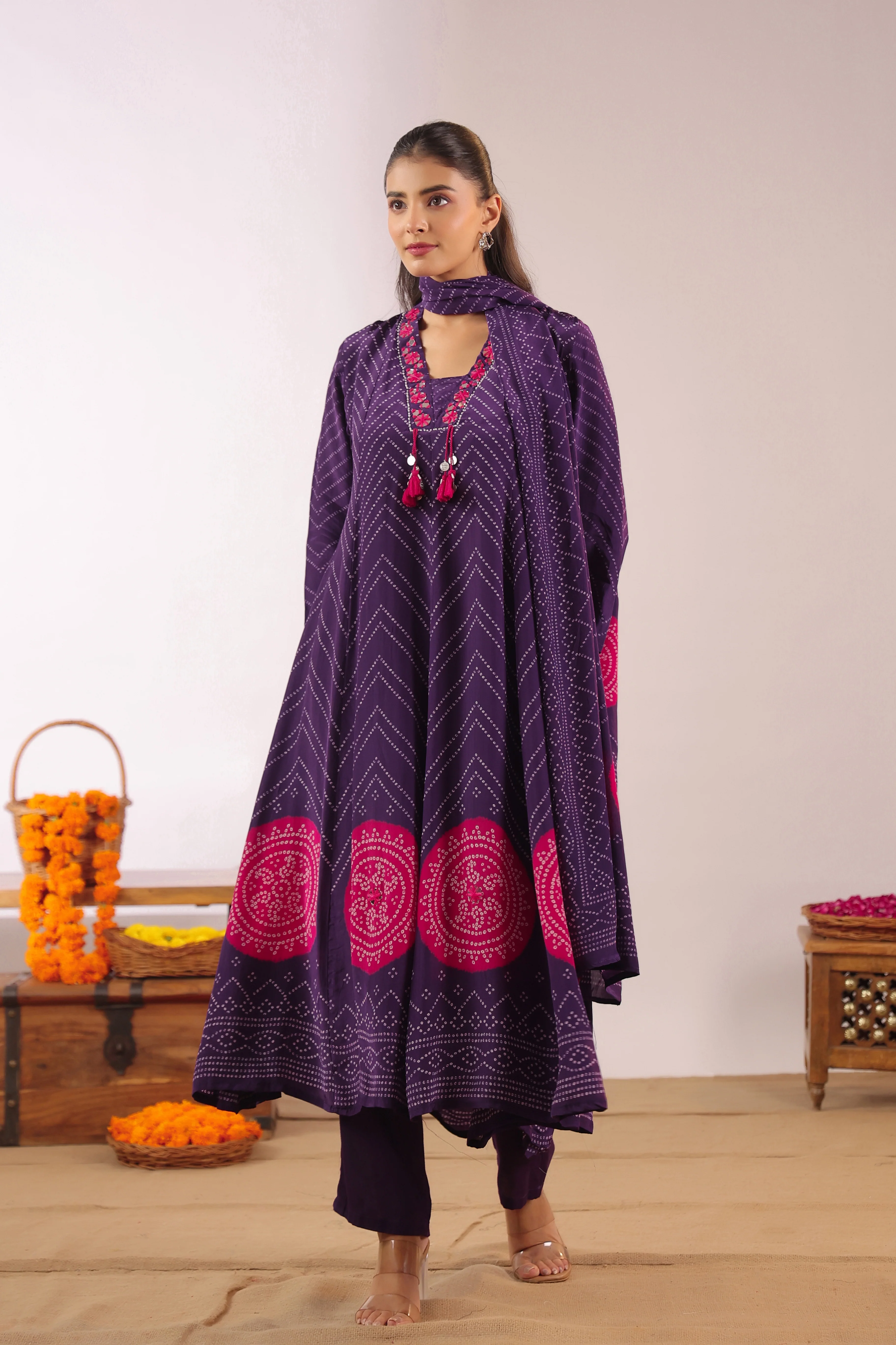 Jiva Crepe Bandhani HandEmbroidered Pant Set - Image 5
