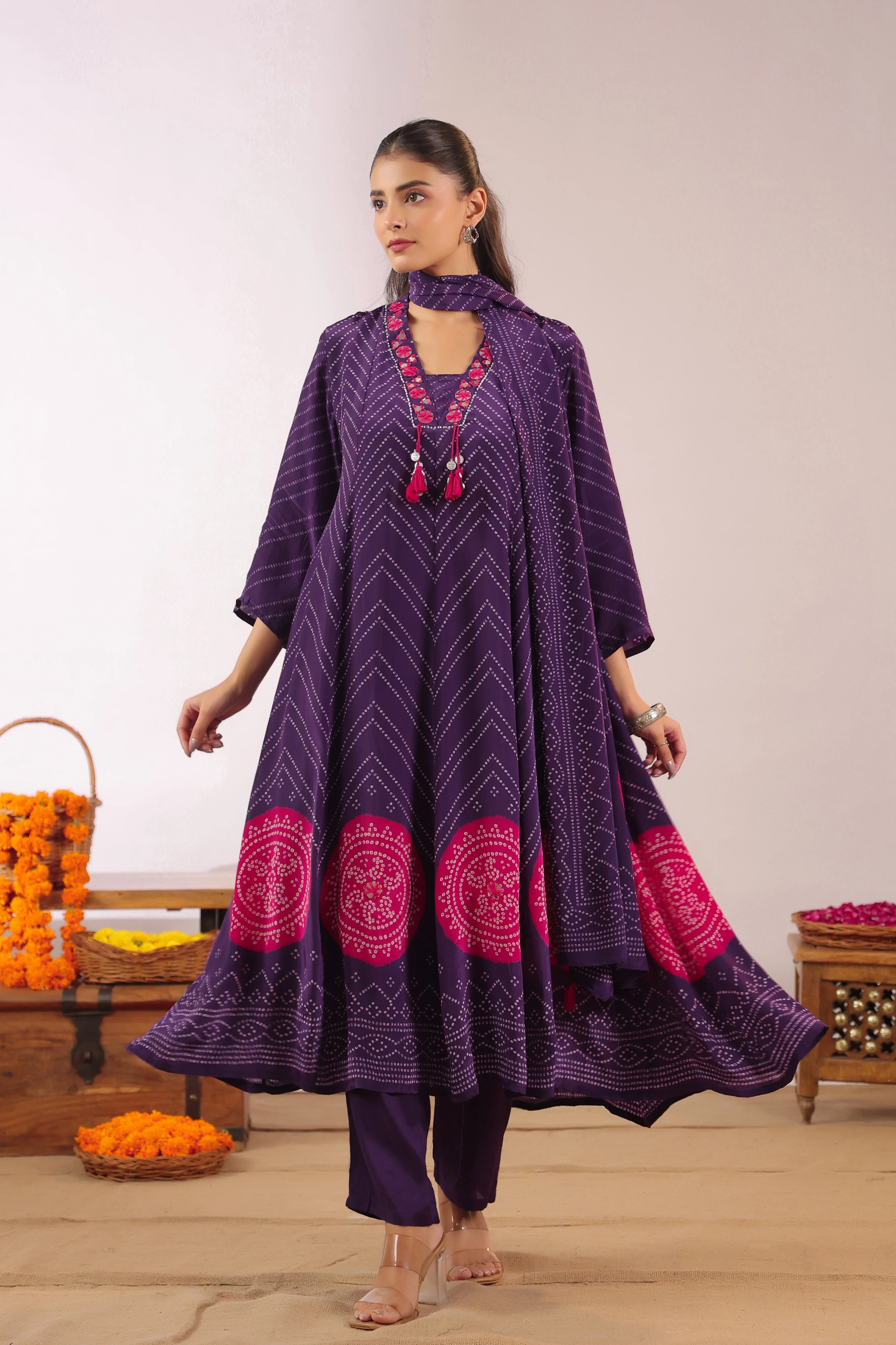 Jiva Crepe Bandhani HandEmbroidered Pant Set - Image 7
