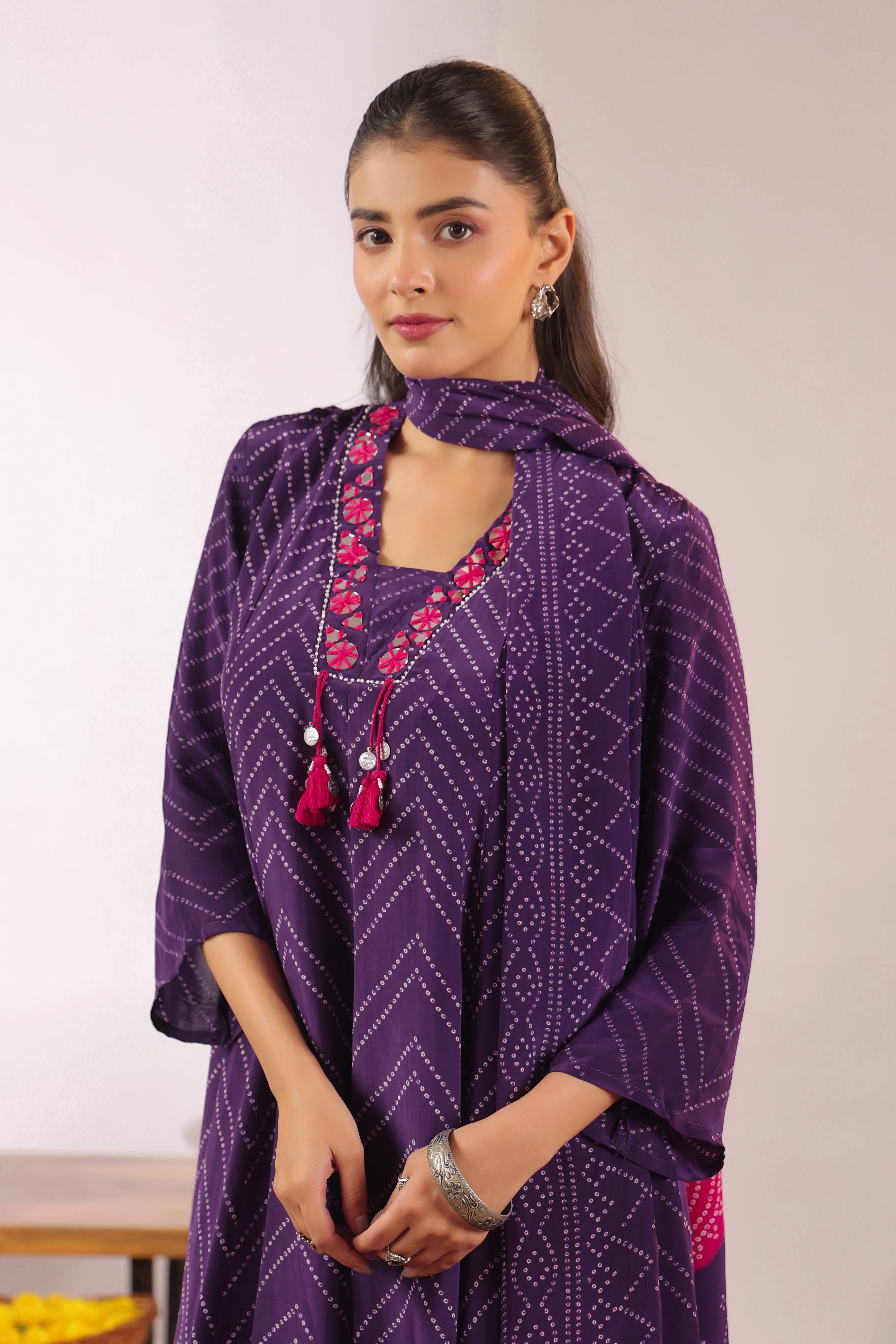 Jiva Crepe Bandhani HandEmbroidered Pant Set - Image 8