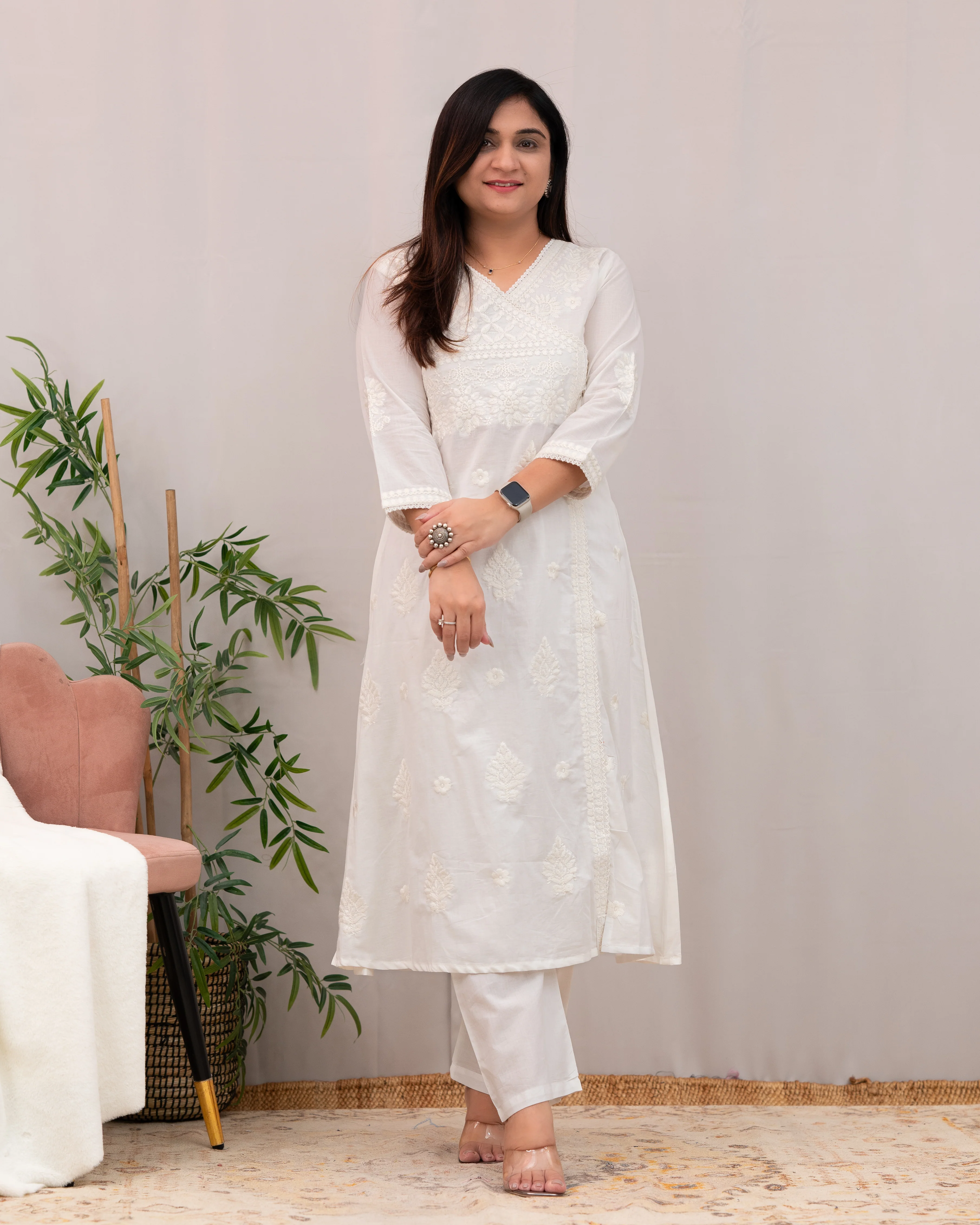 Johan Cotton Chikankari Embroidered Pant Set - Image 4