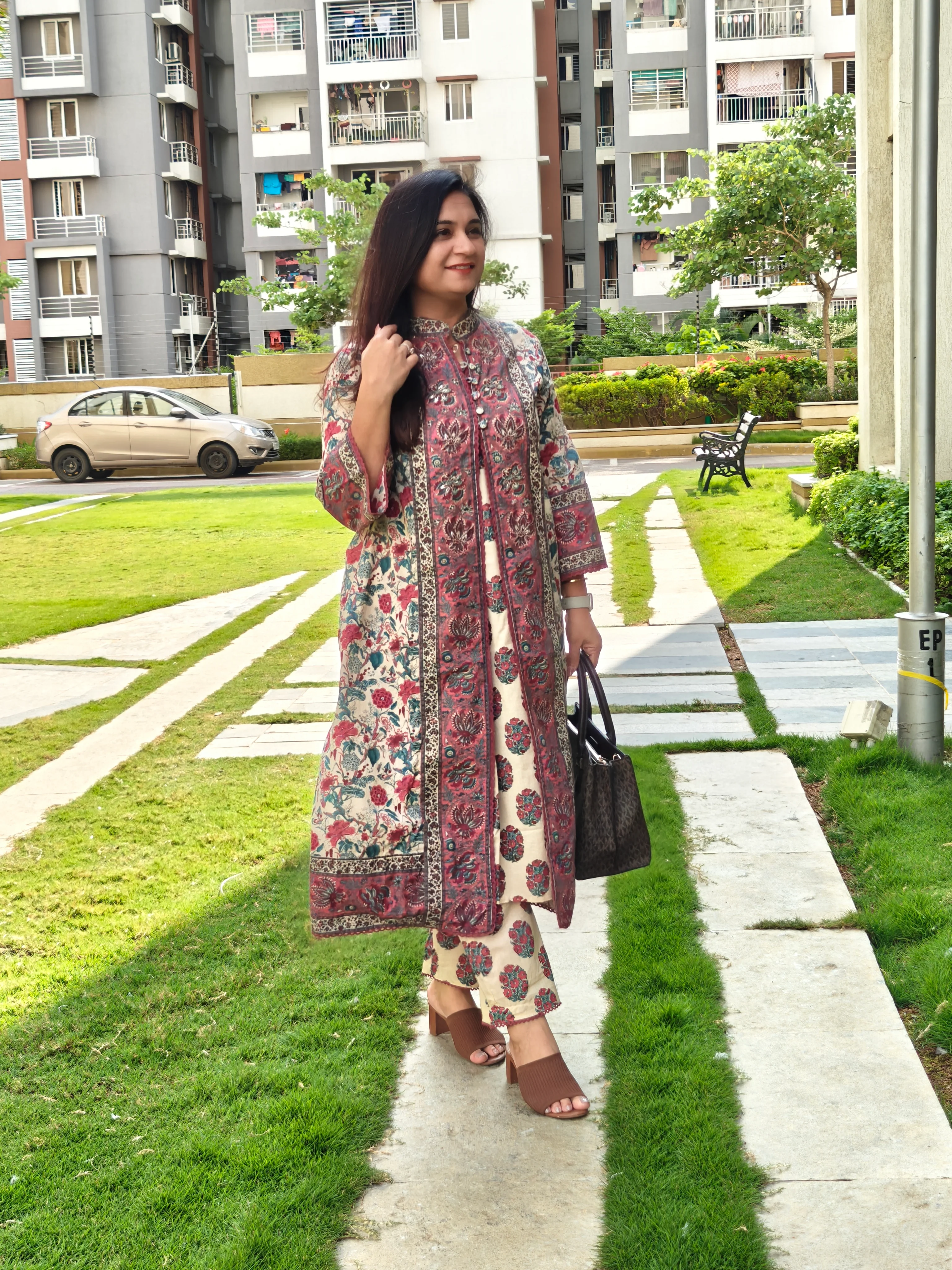 Juliet Cotton Handblock Pant set with Long Shrug - Image 4