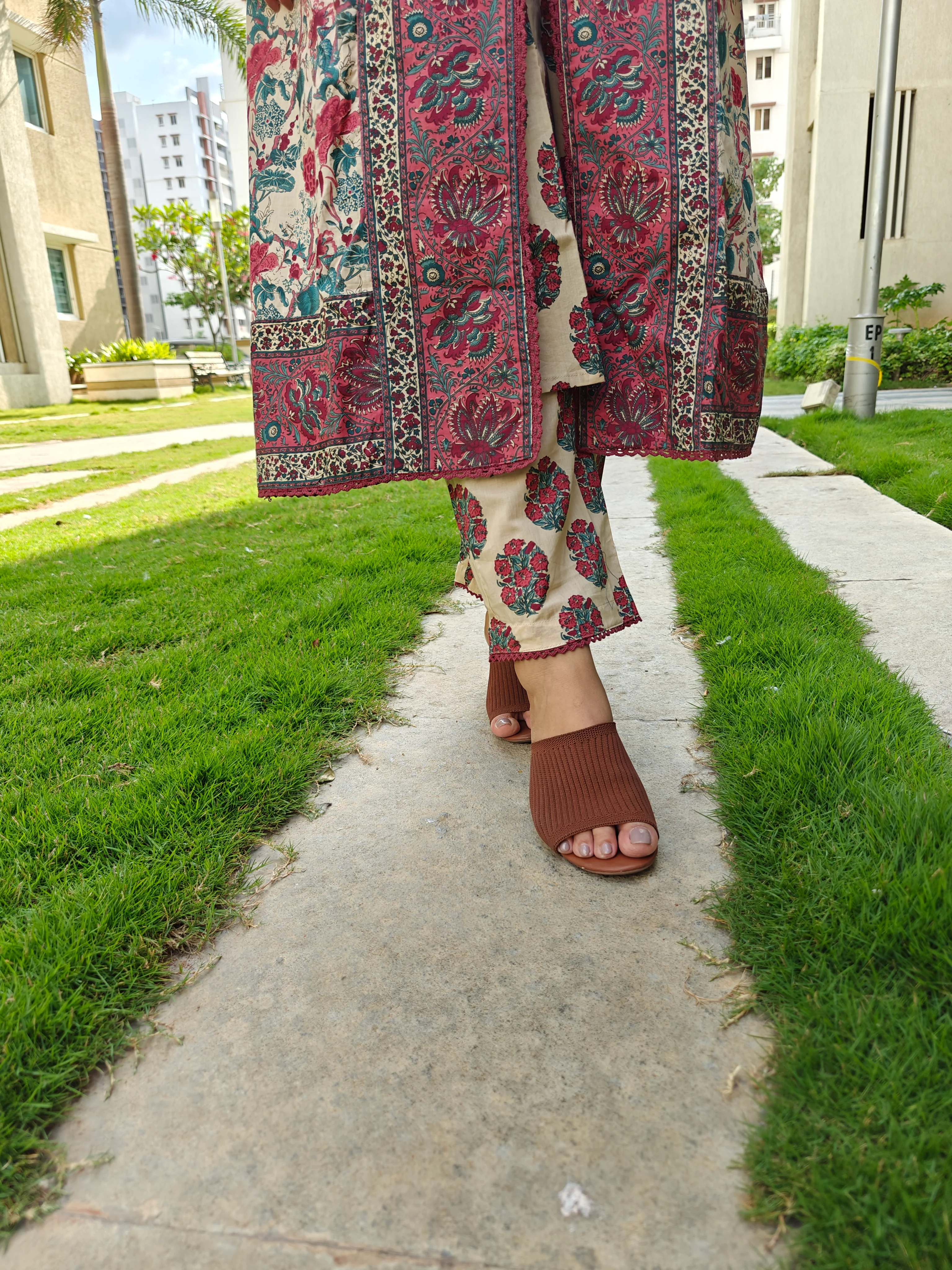 Juliet Cotton Handblock Pant set with Long Shrug - Image 6