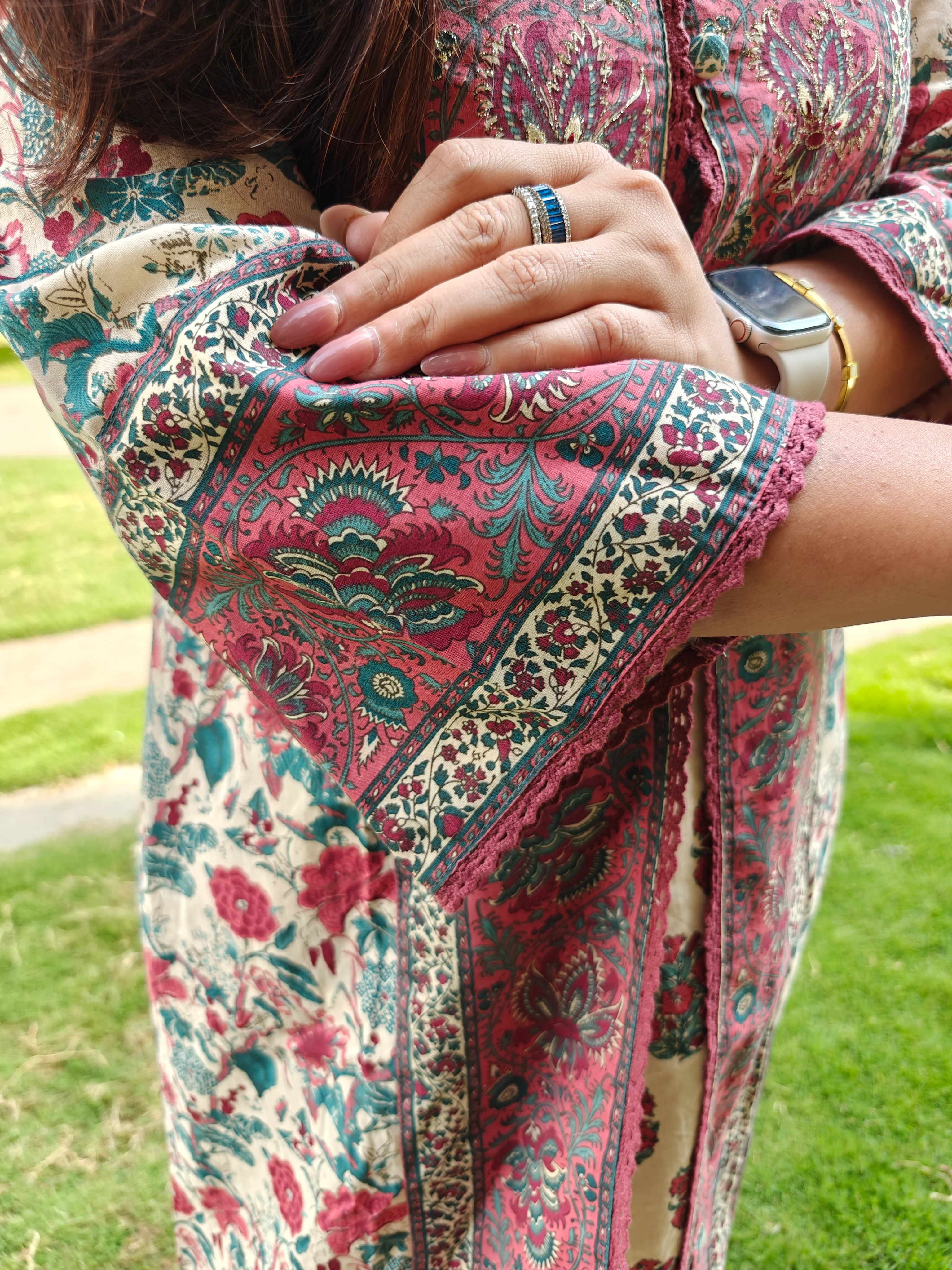 Juliet Cotton Handblock Pant set with Long Shrug - Image 7