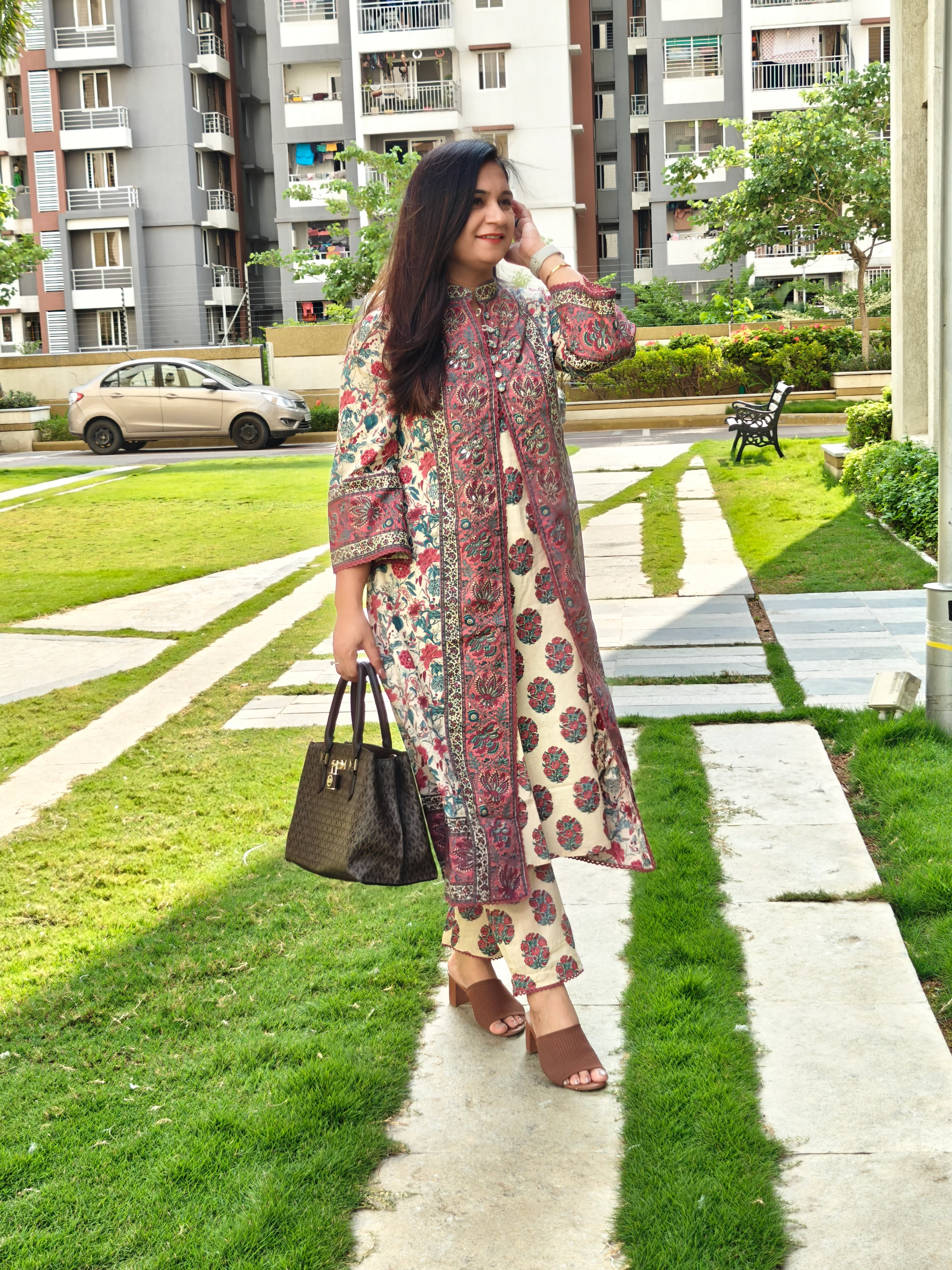 Juliet Cotton Handblock Pant set with Long Shrug - Image 8