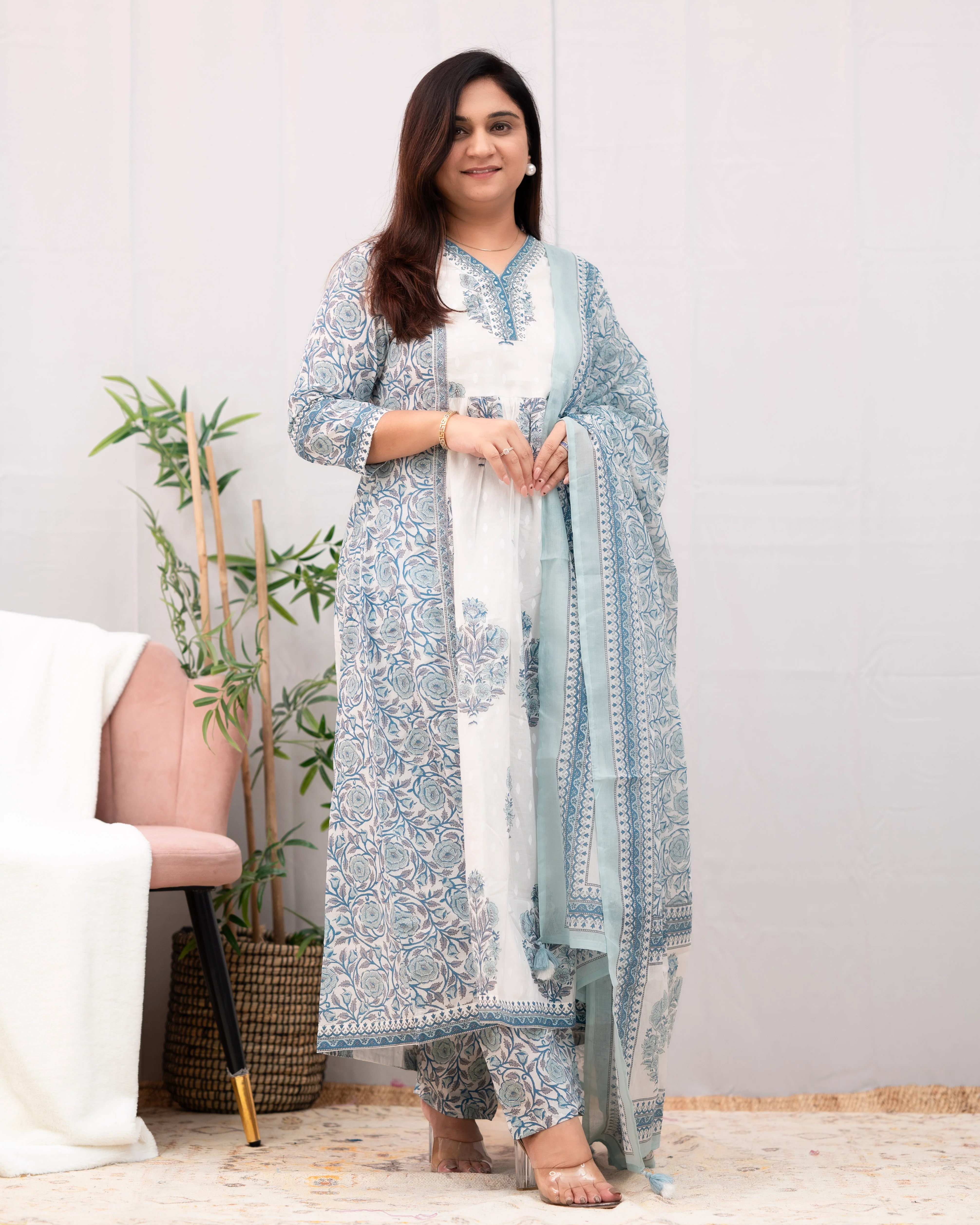 Kaira Premium Cotton Embroidered Anarkali Pant Set - Image 9