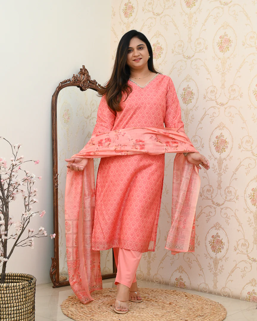 Khanak Handblock Print Embroidered Chanderi Pant Set - Image 6