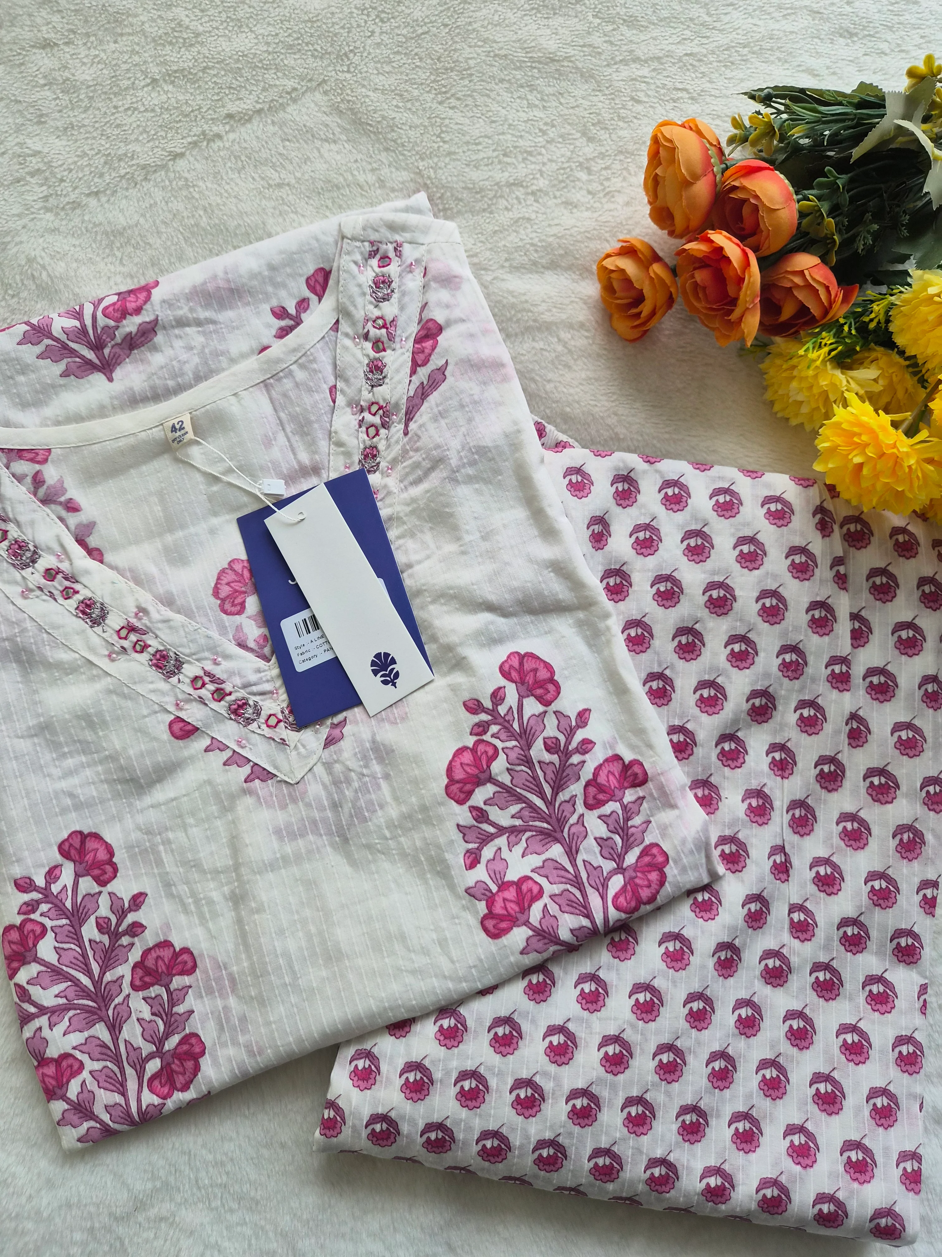 Kriti Handblock Cotton Afgani Set With Pockets - Image 12