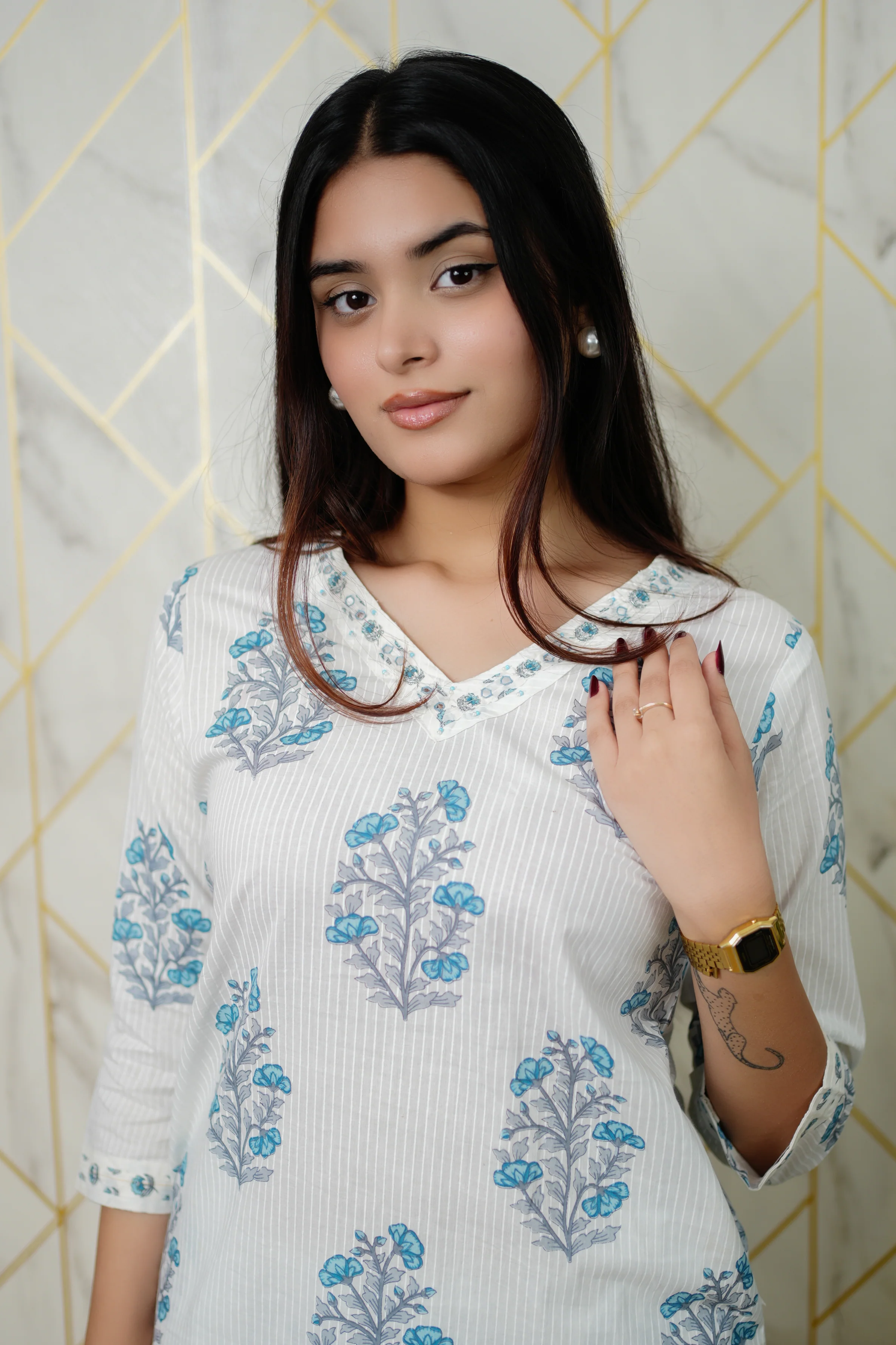 Kriti Handblock Cotton Afgani Set With Pockets - Image 6