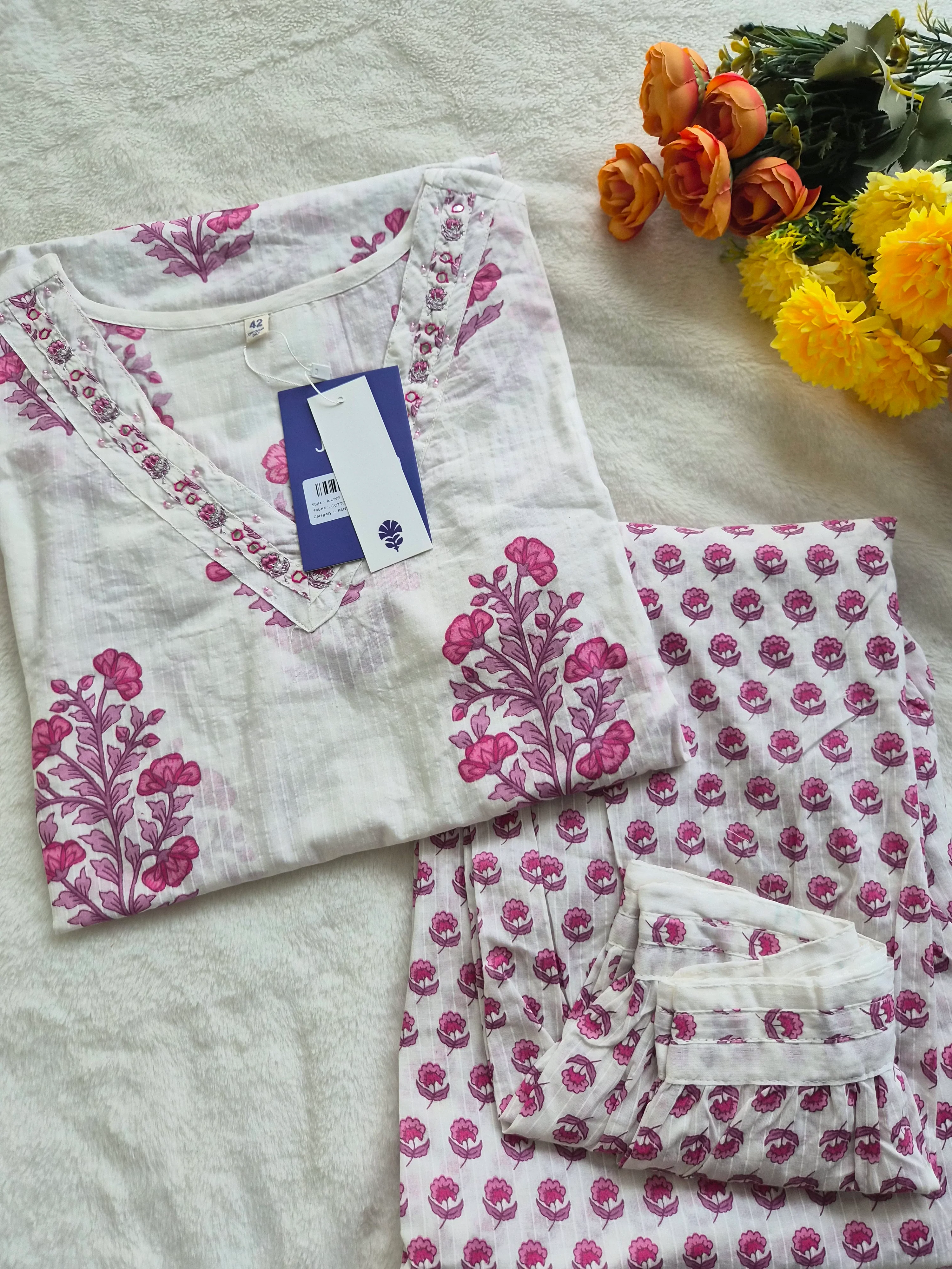 Kriti Handblock Cotton Afgani Set With Pockets - Image 9