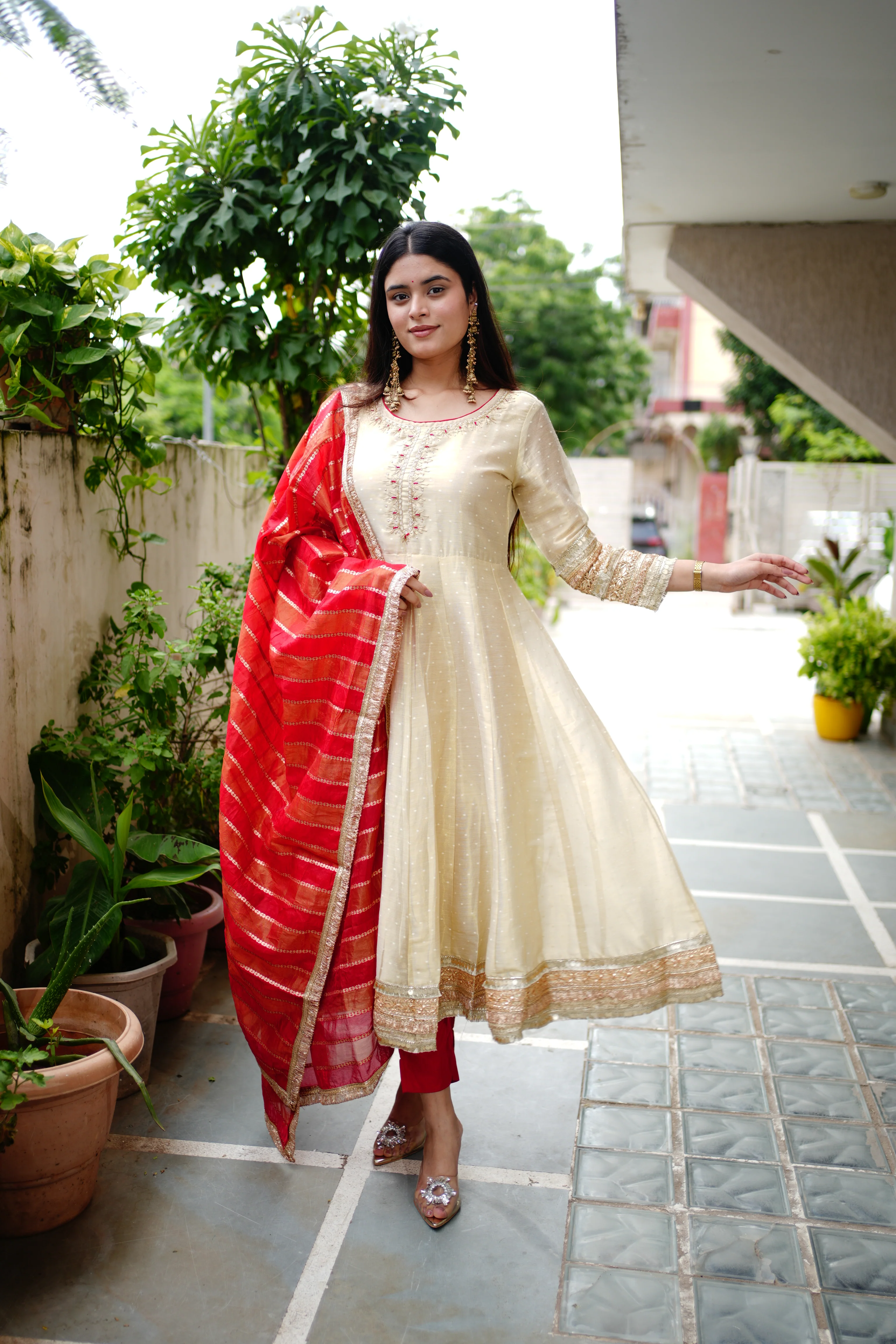 Lavina Flared Chanderi Embroidered Pant Set
