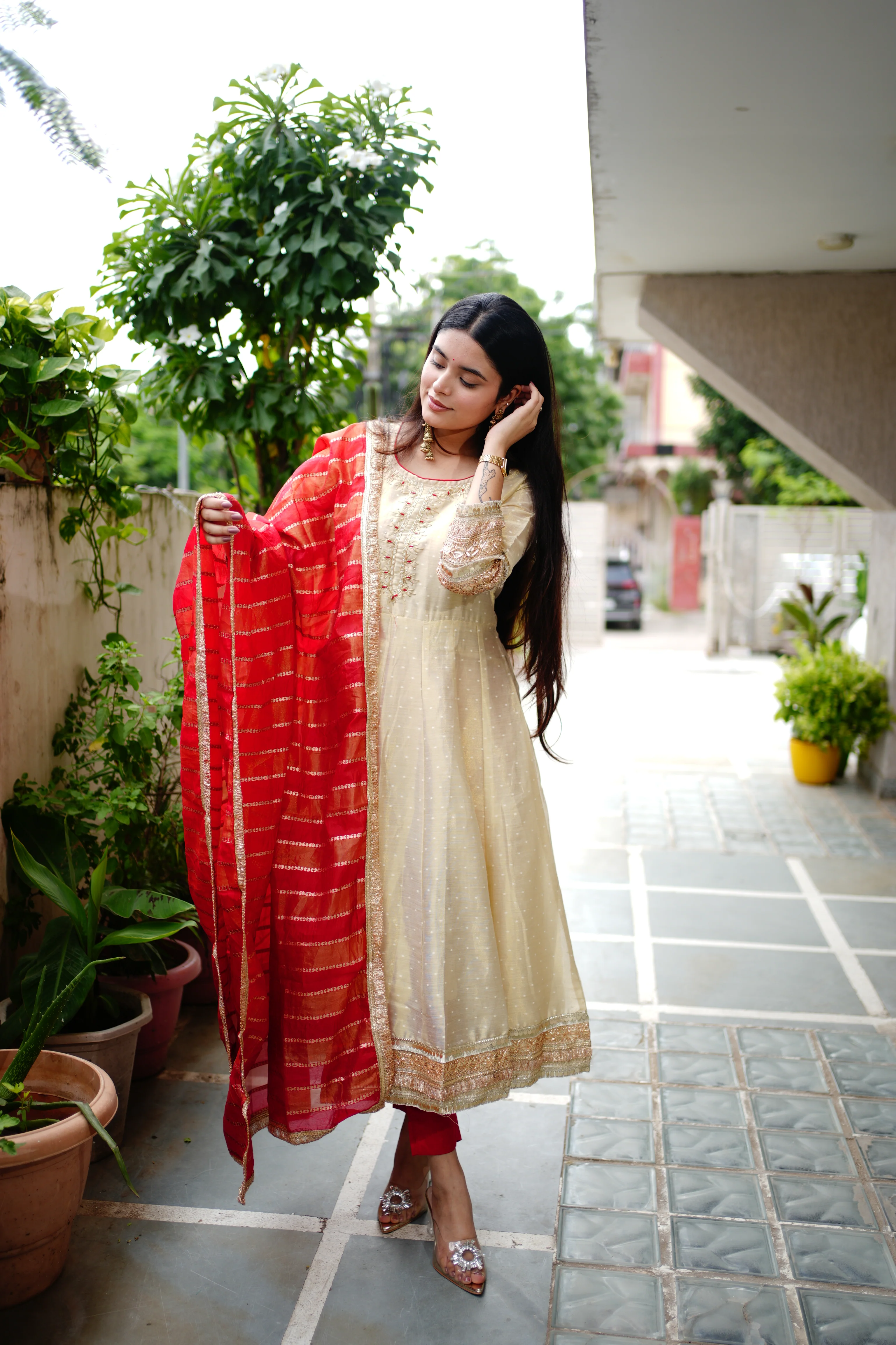 Lavina Flared Chanderi Embroidered Pant Set - Image 3