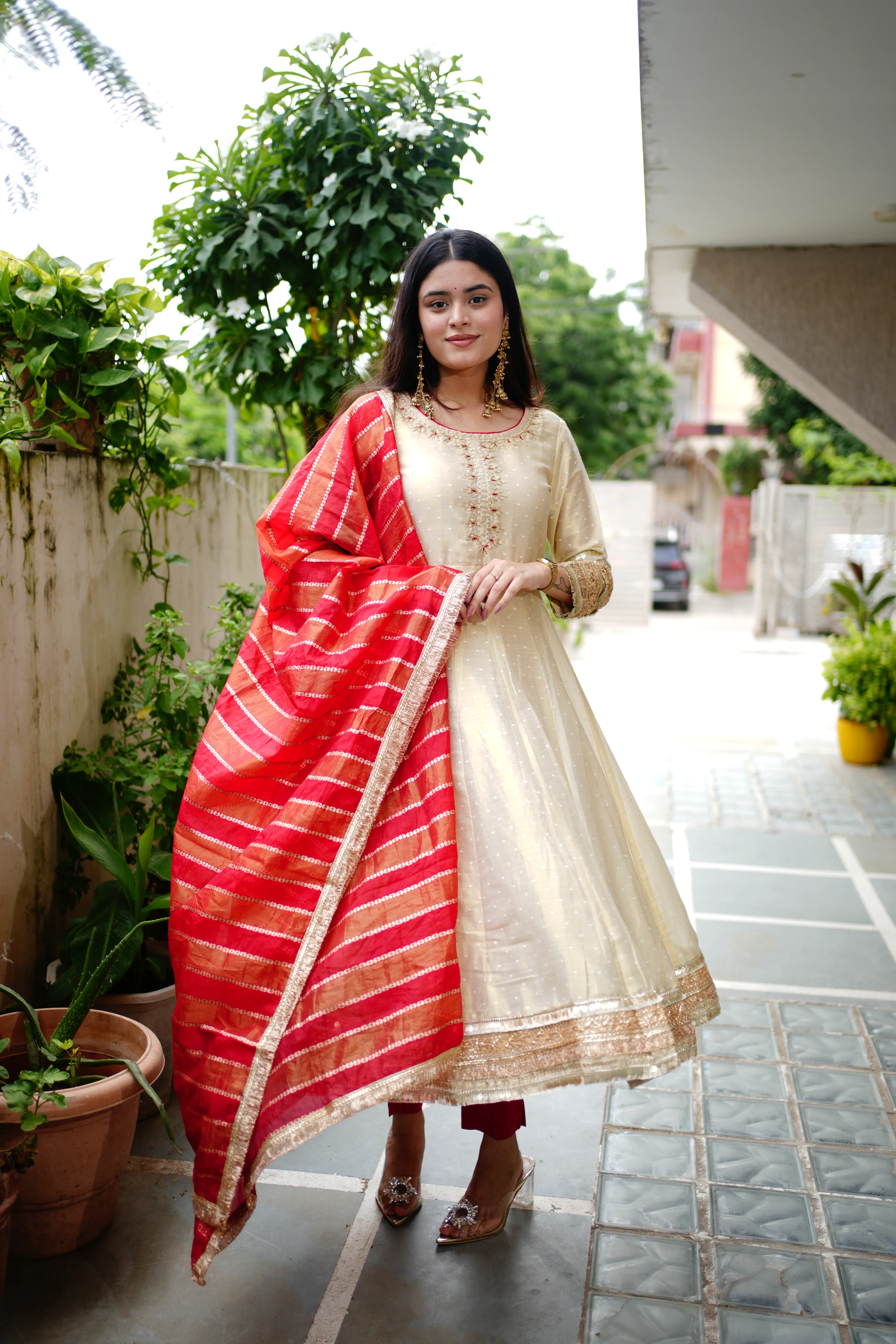 Lavina Flared Chanderi Embroidered Pant Set - Image 5