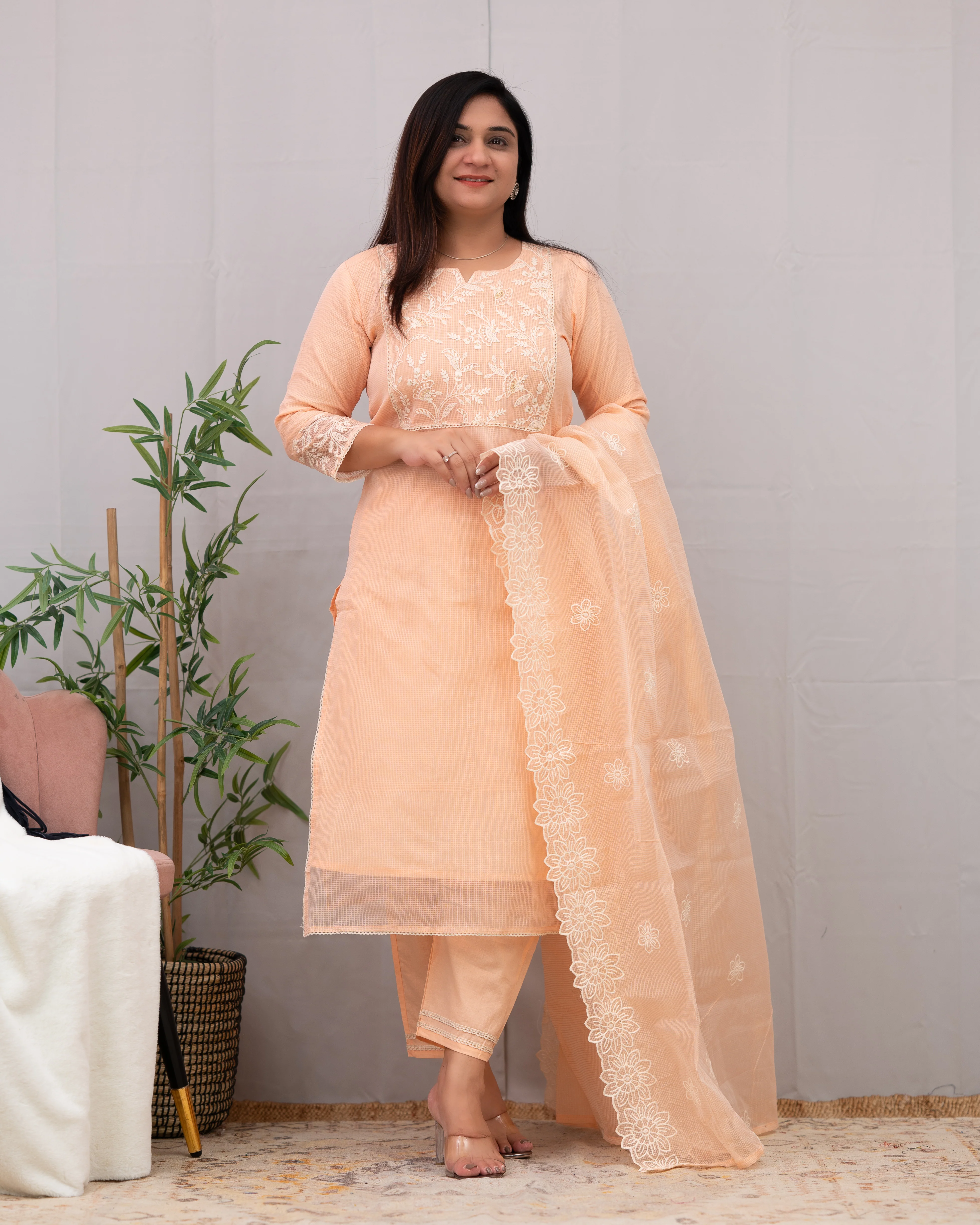Lavina Kota Doria Embroidered Pant Set - Image 3