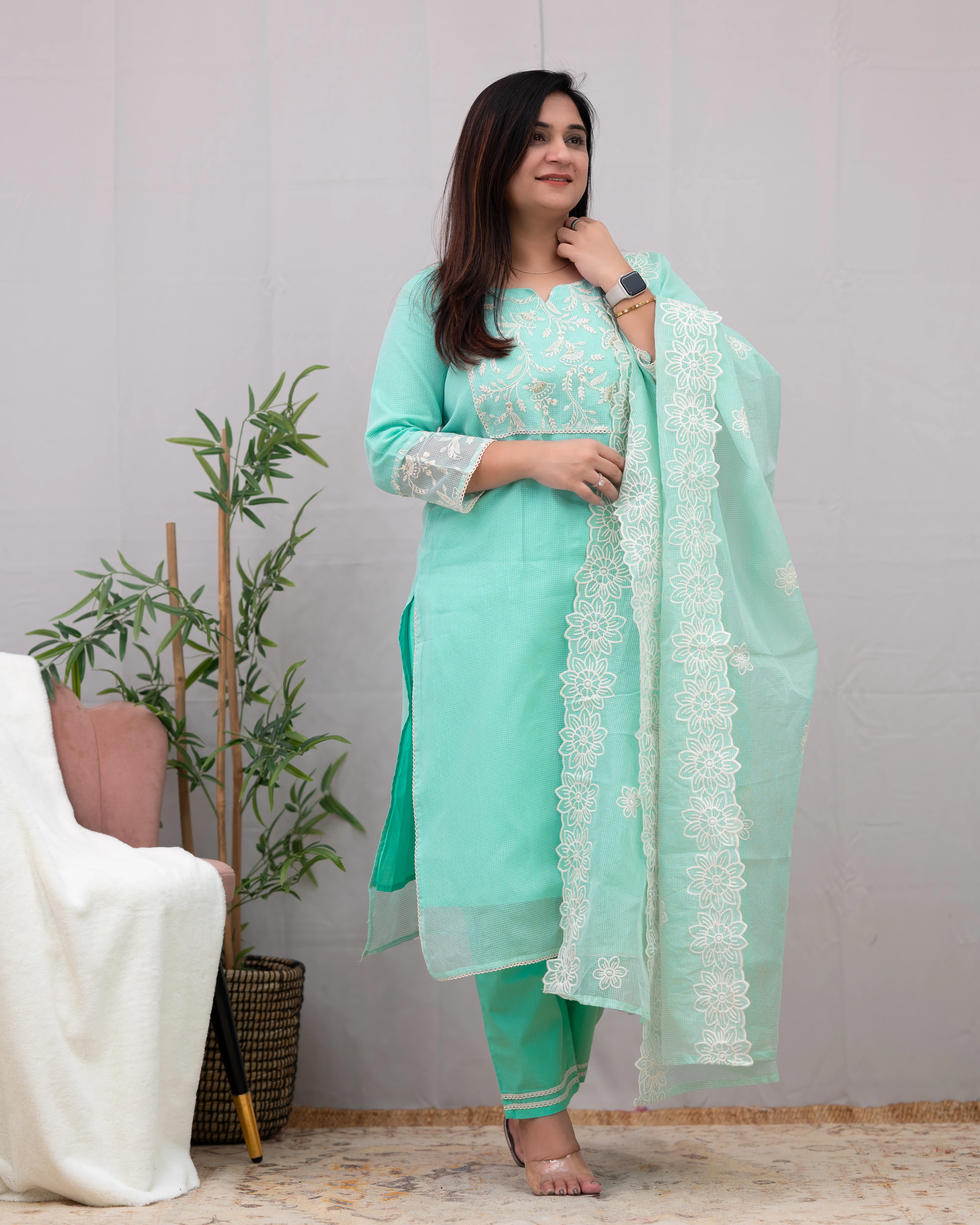 Lavina Kota Doria Embroidered Pant Set - Image 4