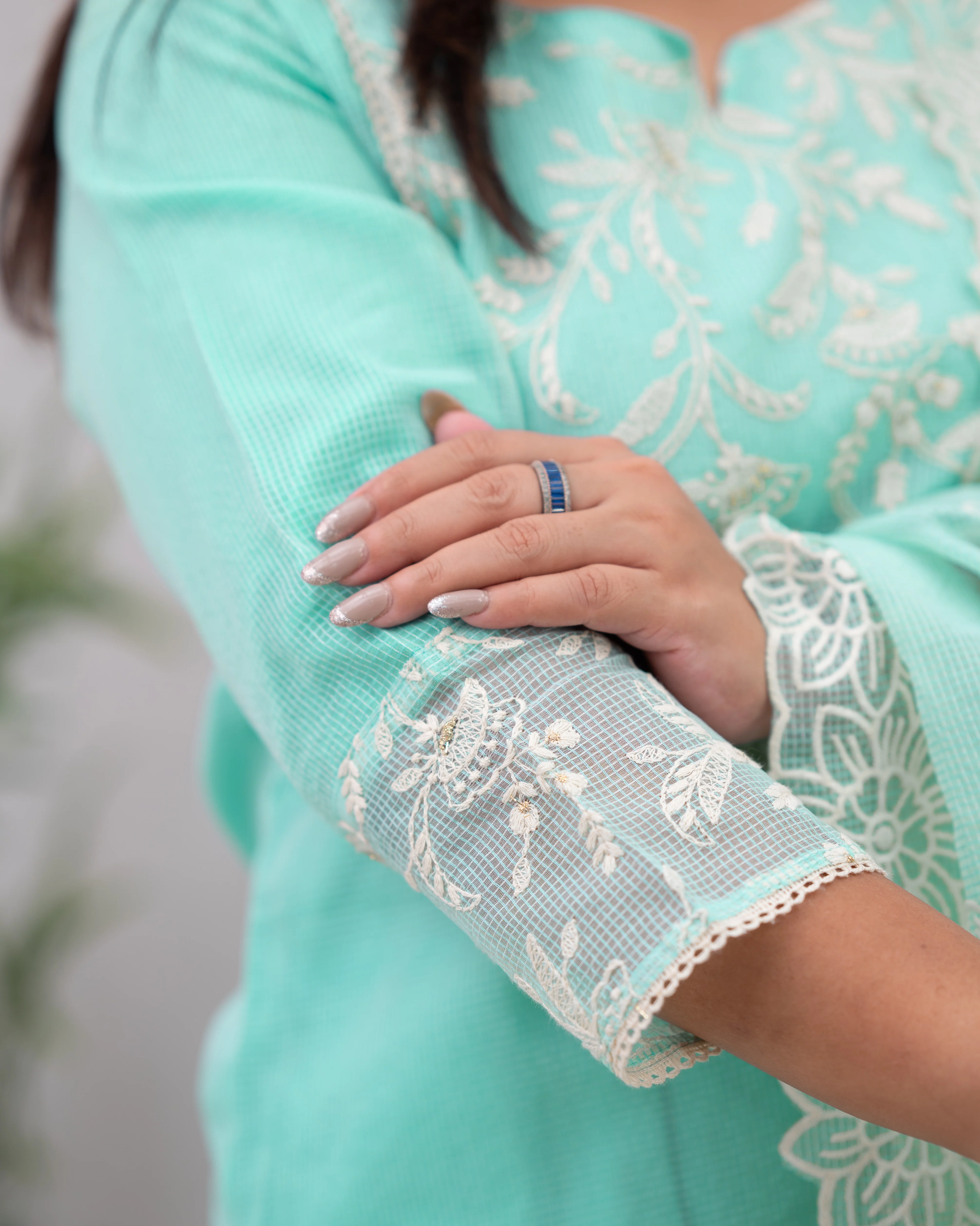 Lavina Kota Doria Embroidered Pant Set - Image 8