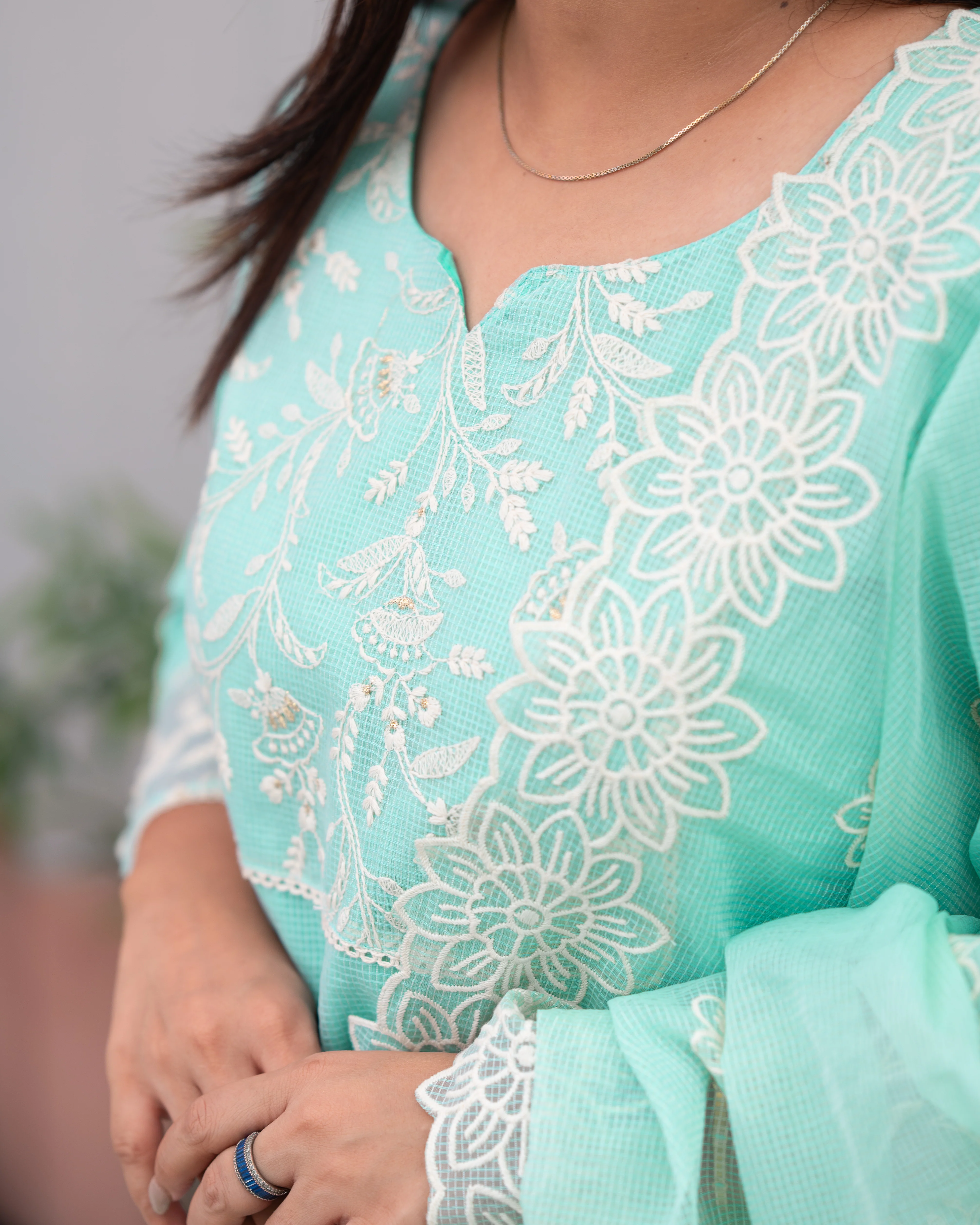 Lavina Kota Doria Embroidered Pant Set - Image 9