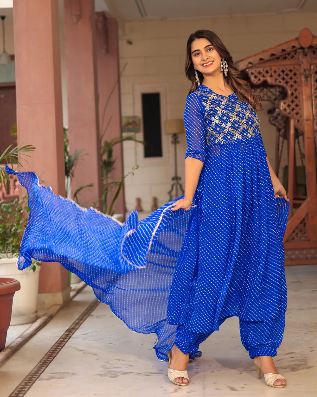 Leheriya Print Georgette Nyra Afgani Set - Image 7