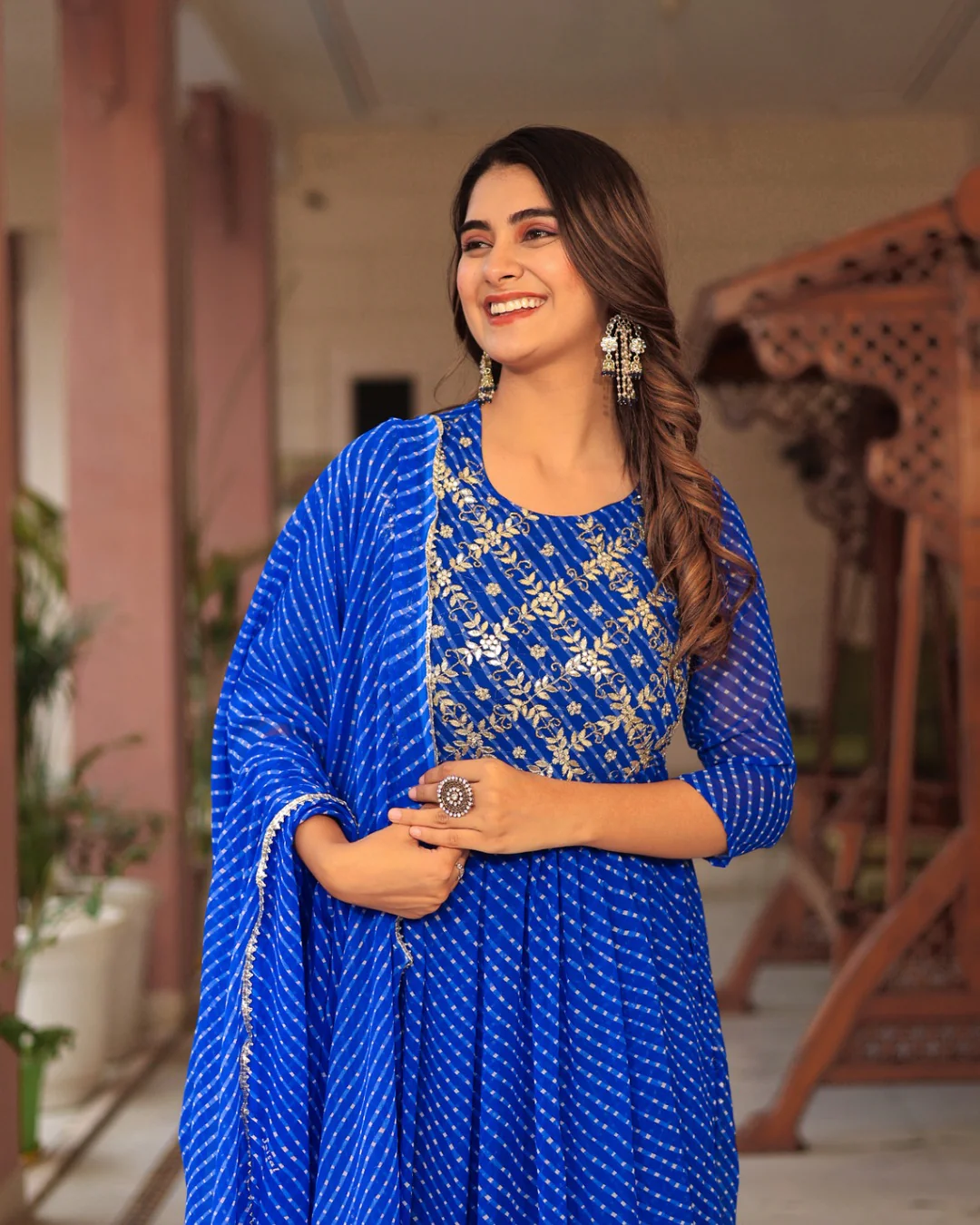 Leheriya Print Georgette Nyra Afgani Set - Image 9