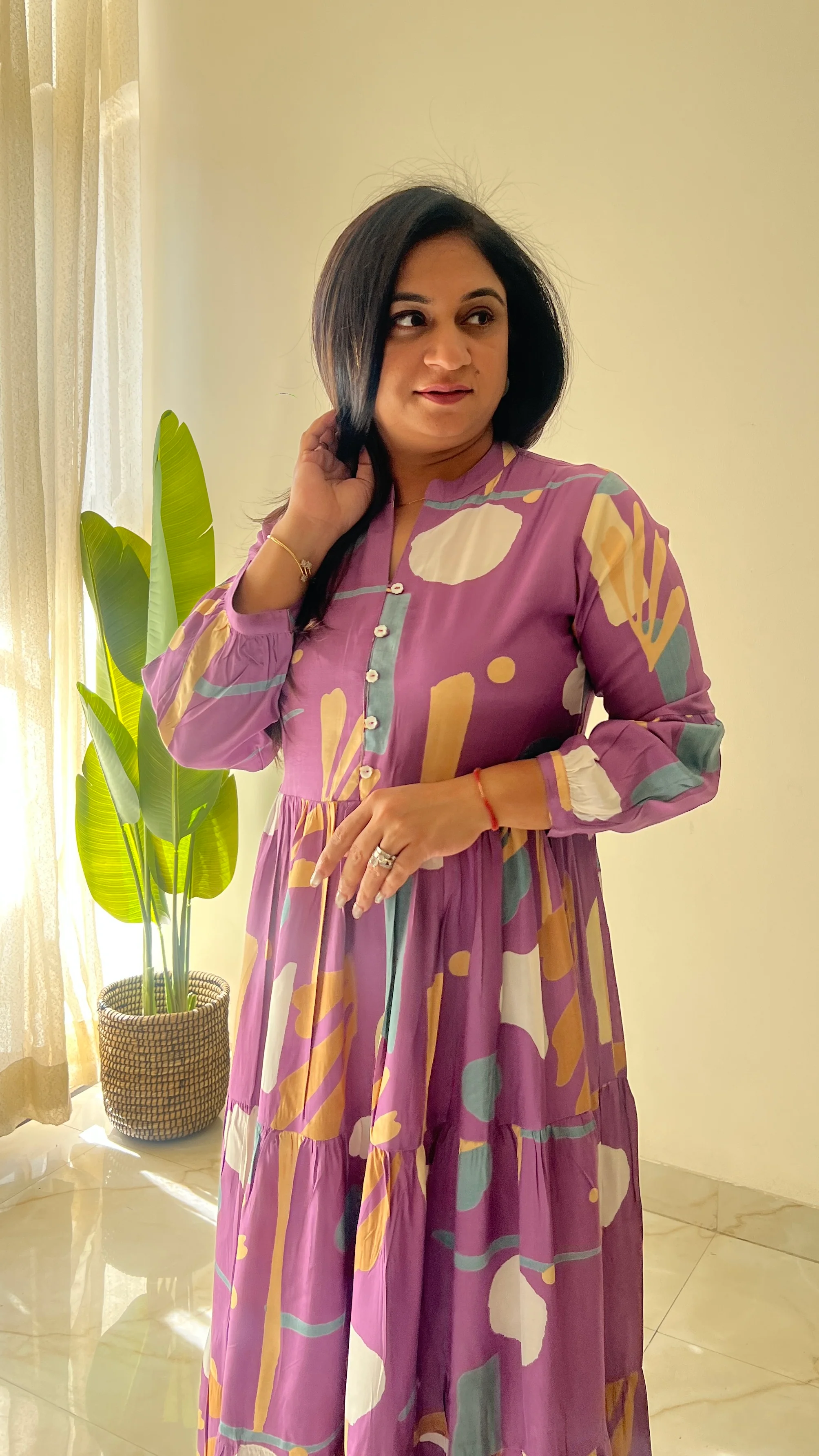 Sarfa Lilac Crystal Muslin Casual Long Dress - Image 10