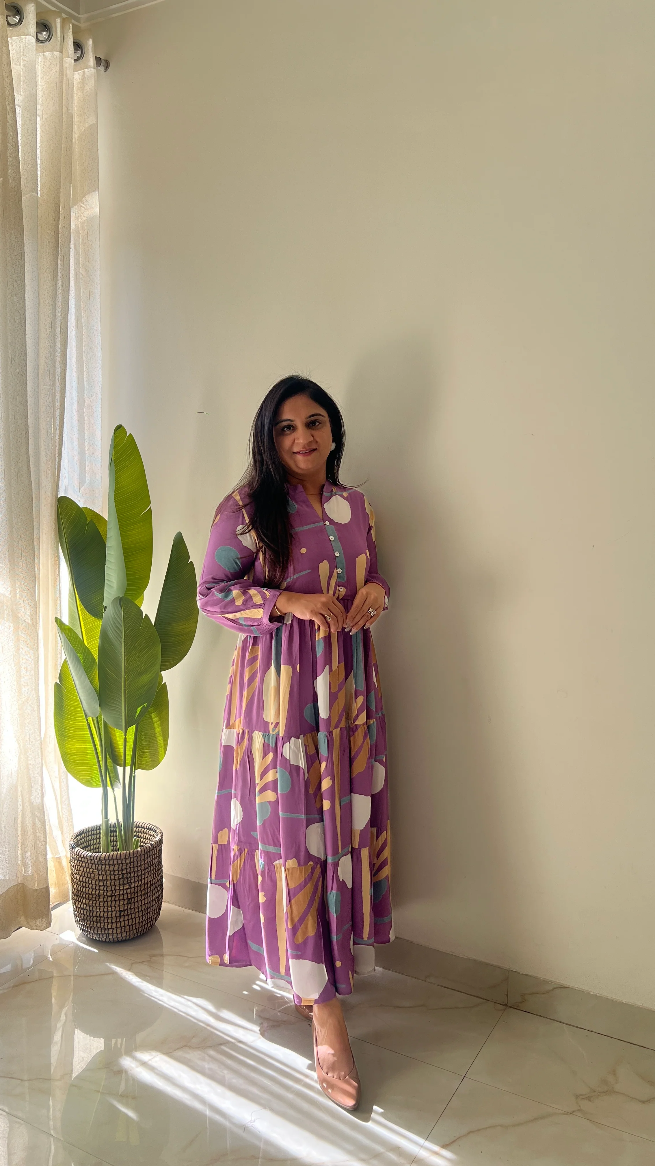 Sarfa Lilac Crystal Muslin Casual Long Dress - Image 11
