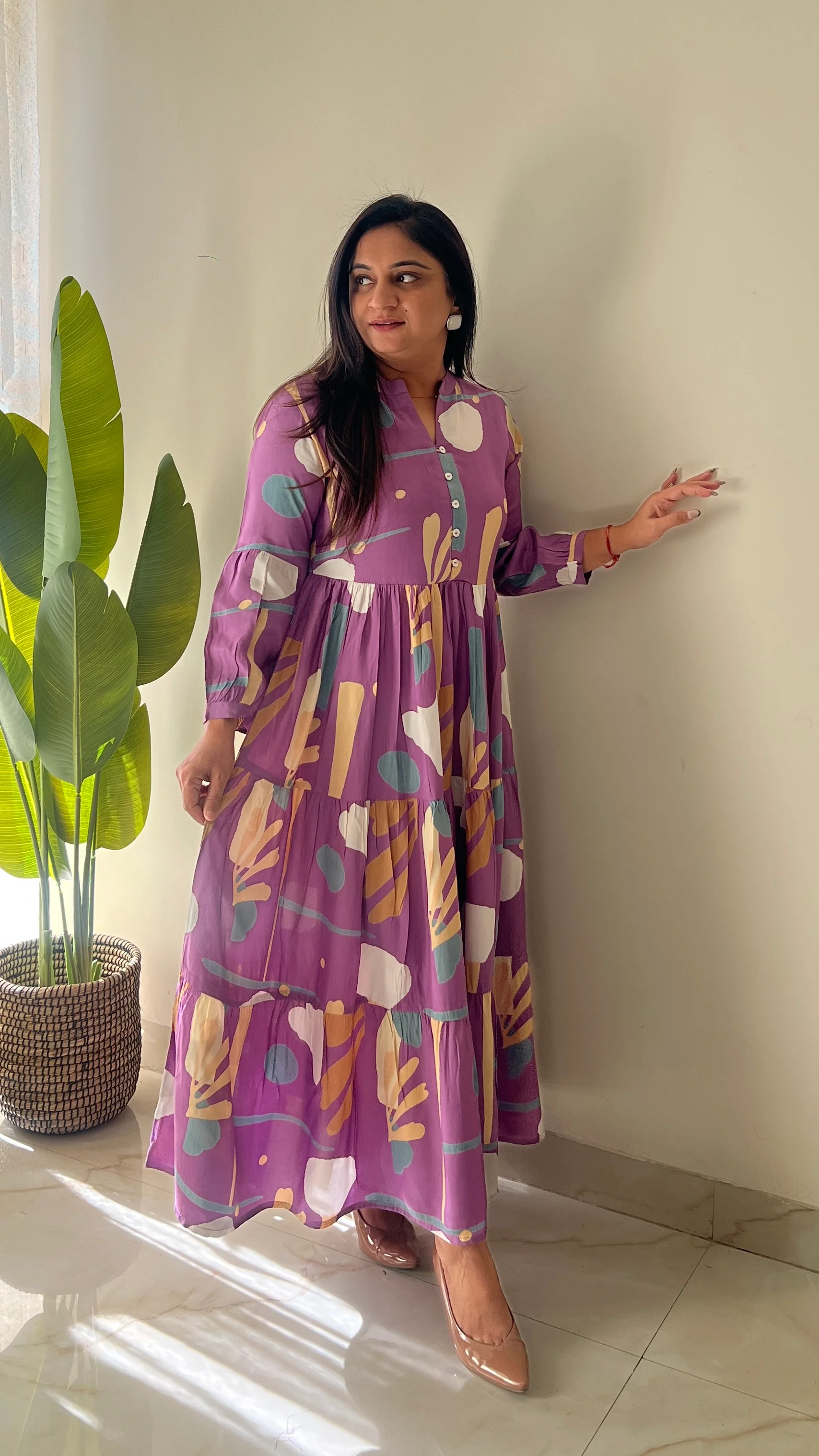 Sarfa Lilac Crystal Muslin Casual Long Dress - Image 12